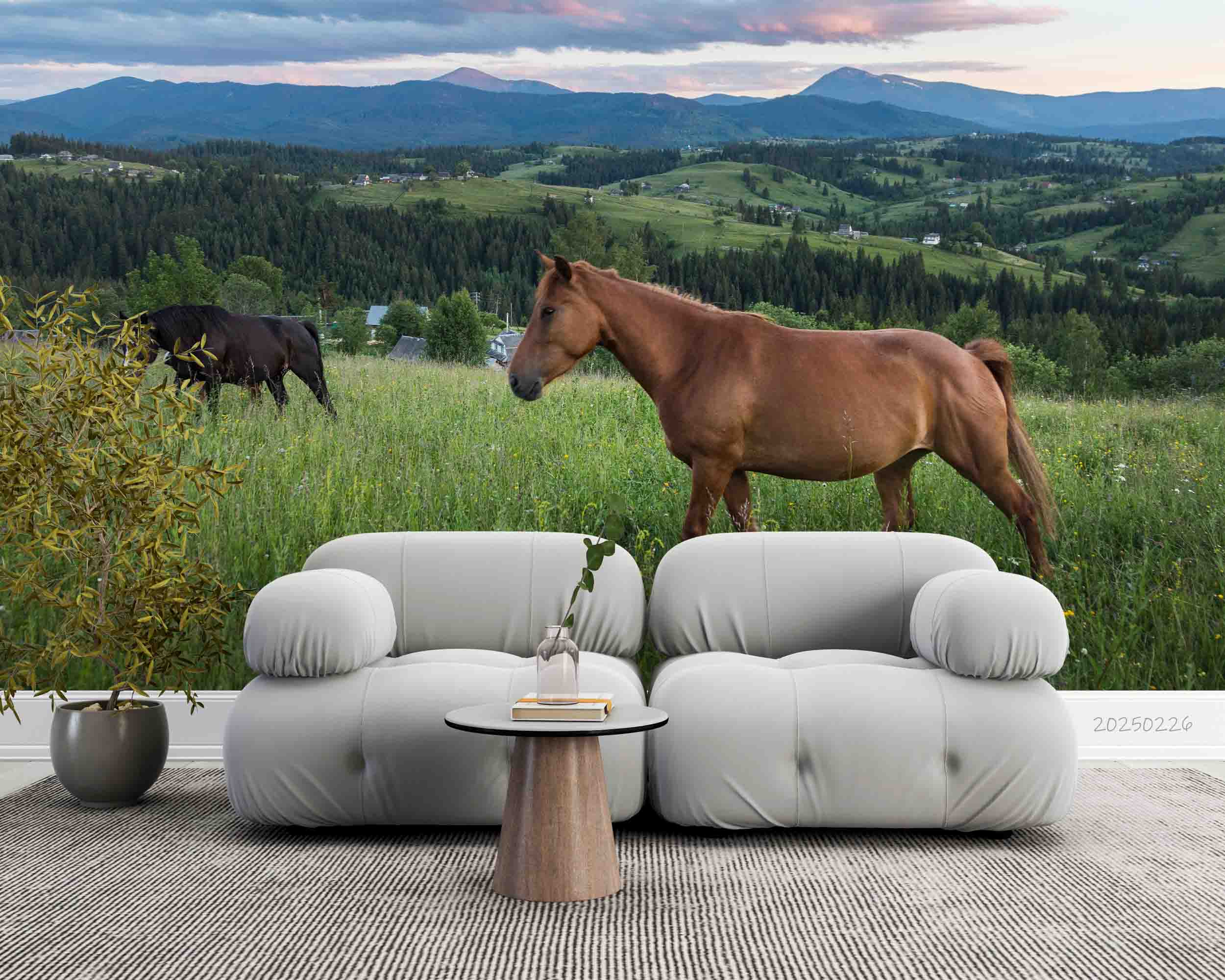 3D Nature Sky Mountains Grassland Horse Wallpaper Wall Mural Wall Decor Wall Art Wall Sticker Remoable Wallpaper LQH