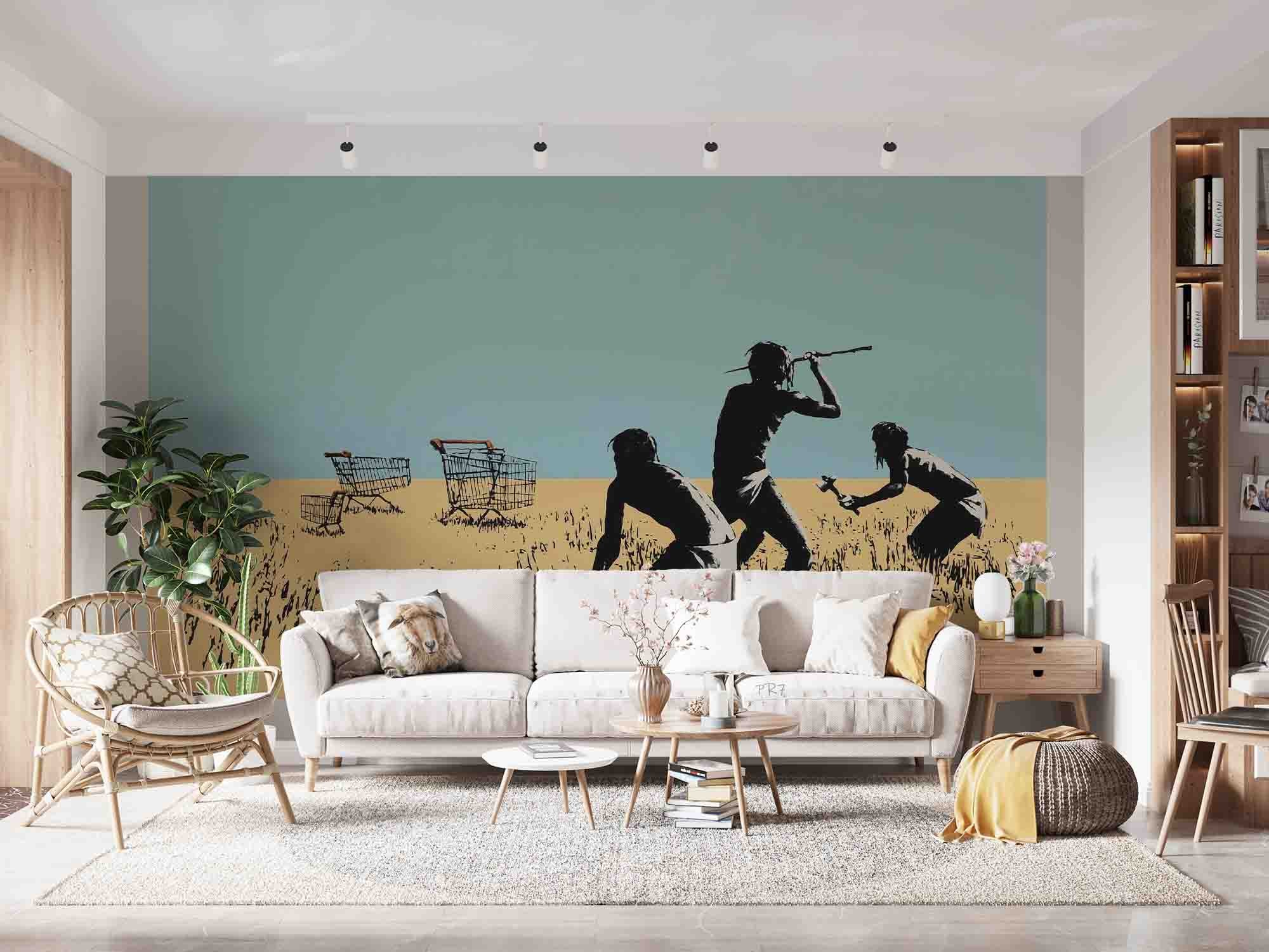 3D Museum Figure Silhouette minimal museum figure silhouette wall mural wallpaper for office - view 2