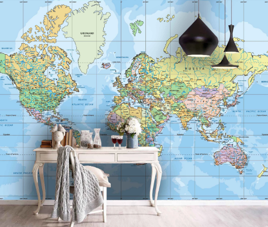 3D Graffiti World Map Blue Wall Mural Wallpaper YXL 1189