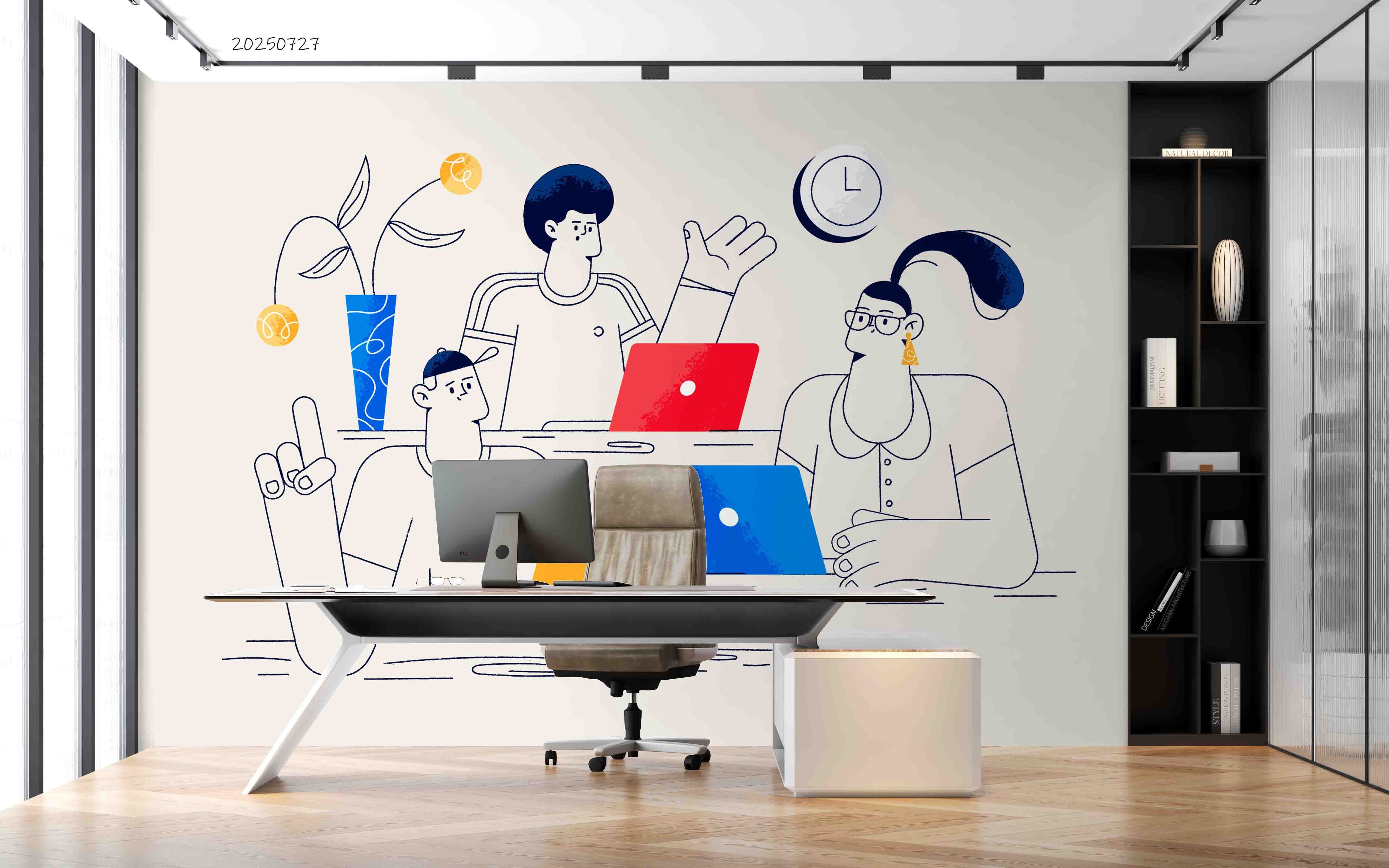 3D Office Business Commerce Hand Drawing Working Wall Mural Wallpaper 24