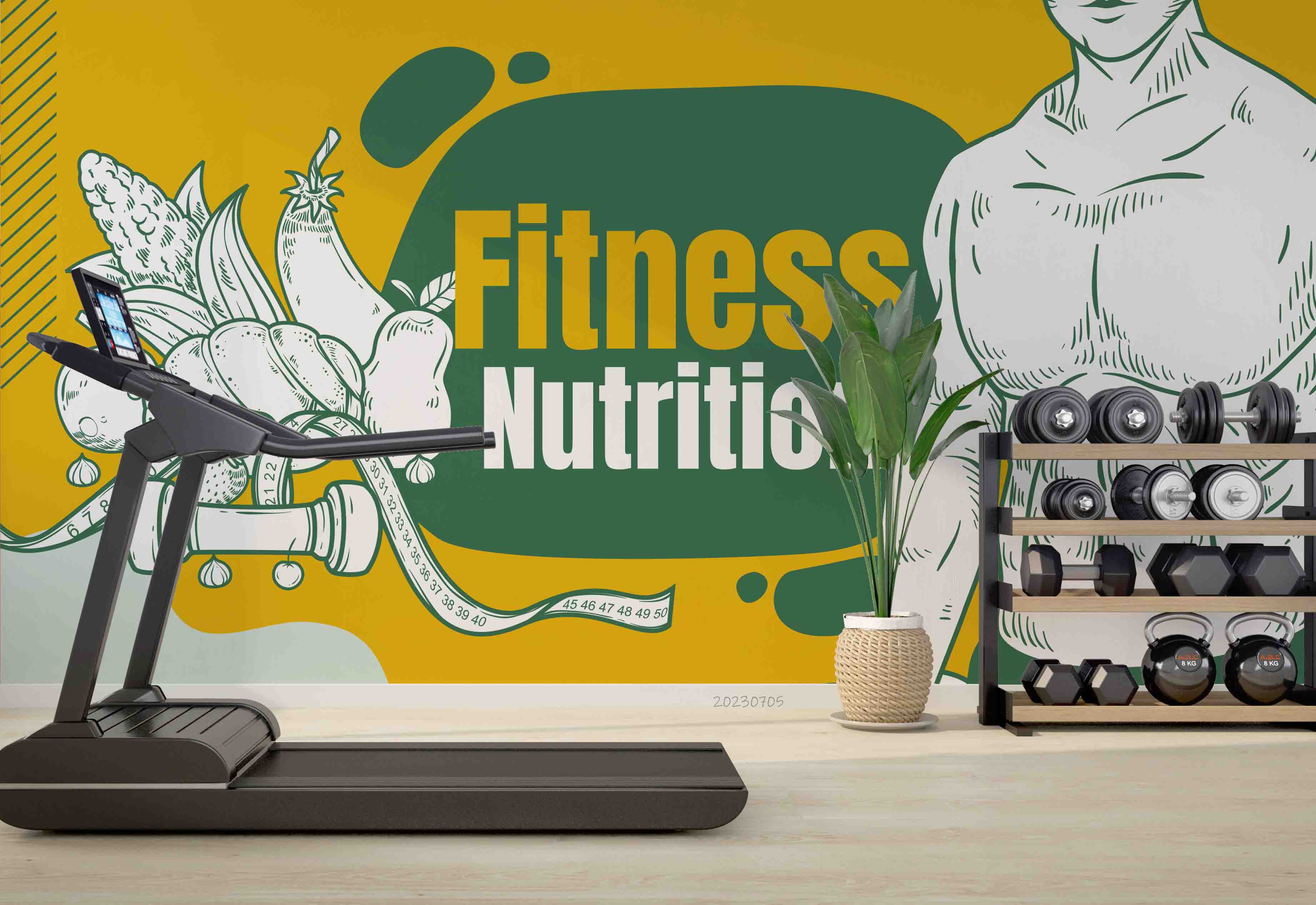 3D Fruits Banana Apple Muscle Men Letter Wall Mural Wallpaper YXL 1767