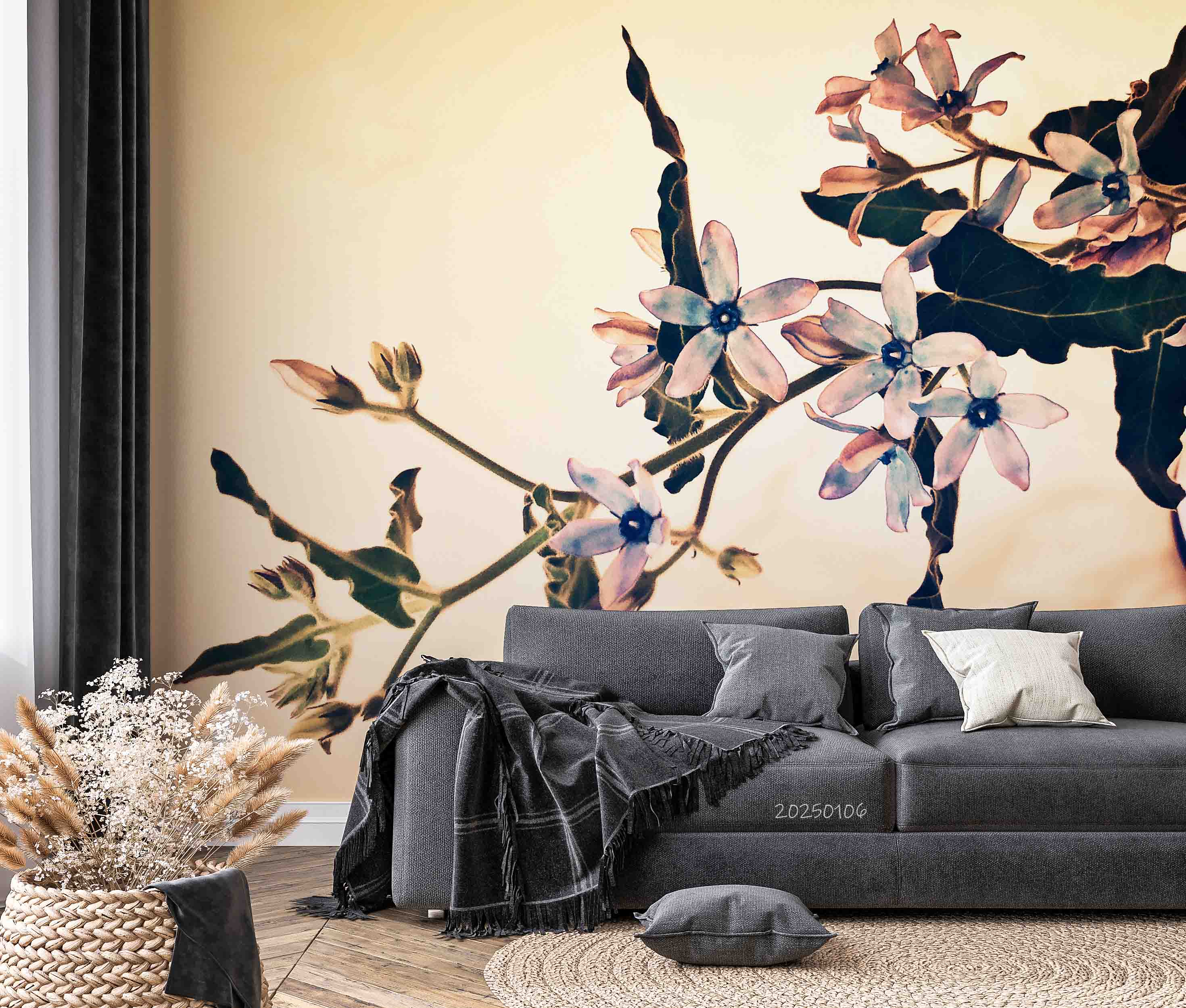 3D Hand Drawn Flower Branch Leaf Floral Wallpaper Wall Mural Wall Decor Wall Art Wall Sticker Remoable Wallpaper LQH 34
