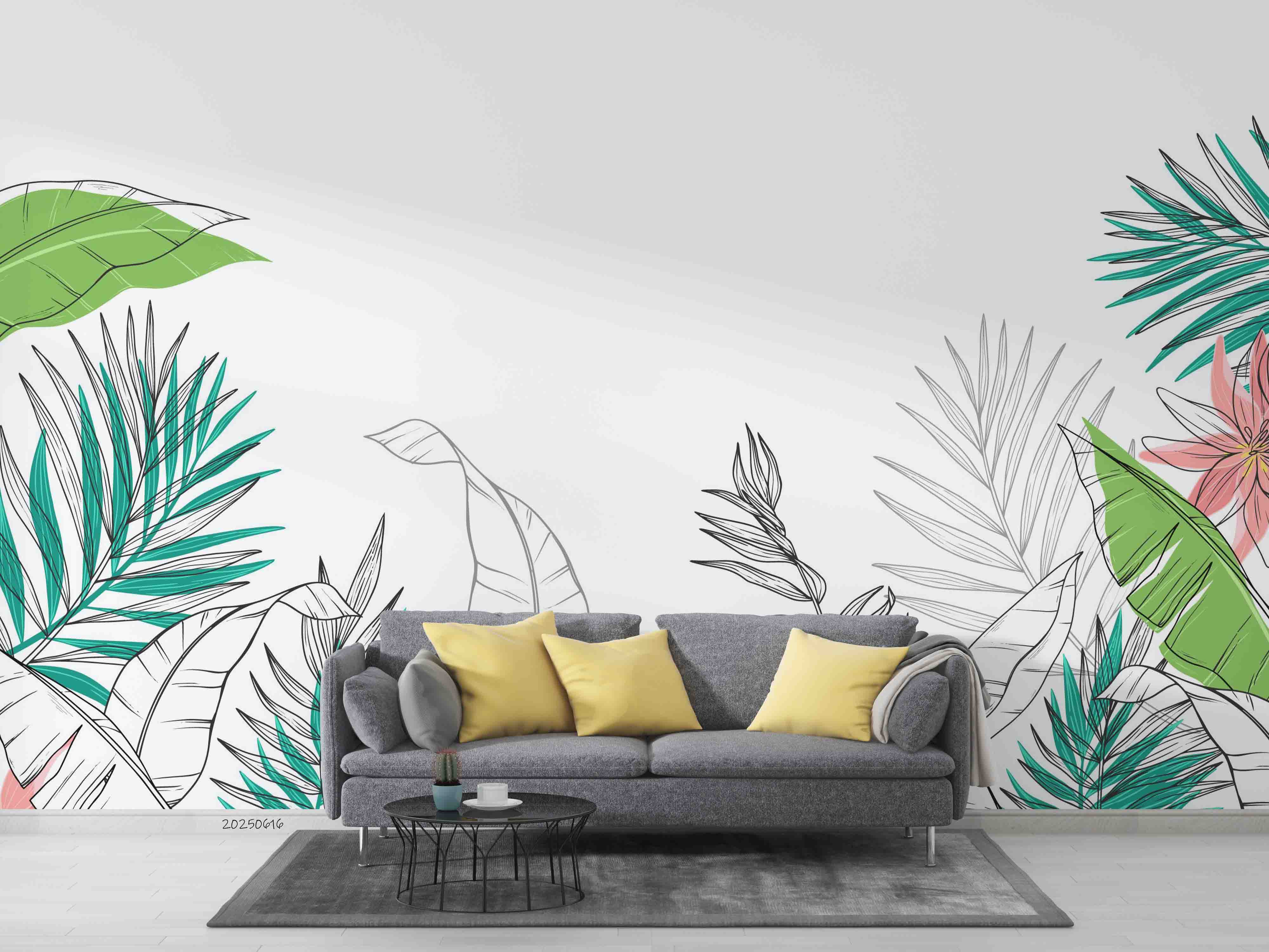 3D Hand Drawn Colored Palm Leaves Wallpaper Wall Mural Wall Decor Wall Art Wall Sticker Remoable Wallpaper 16