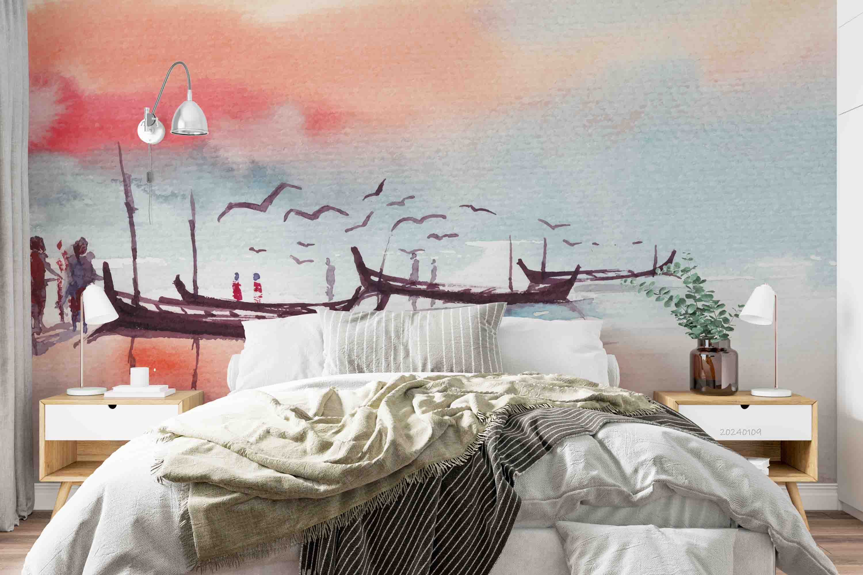 3D Oil Painting Ship Sea Sea Mew Person Wall Mural Wallpaper YXL 135