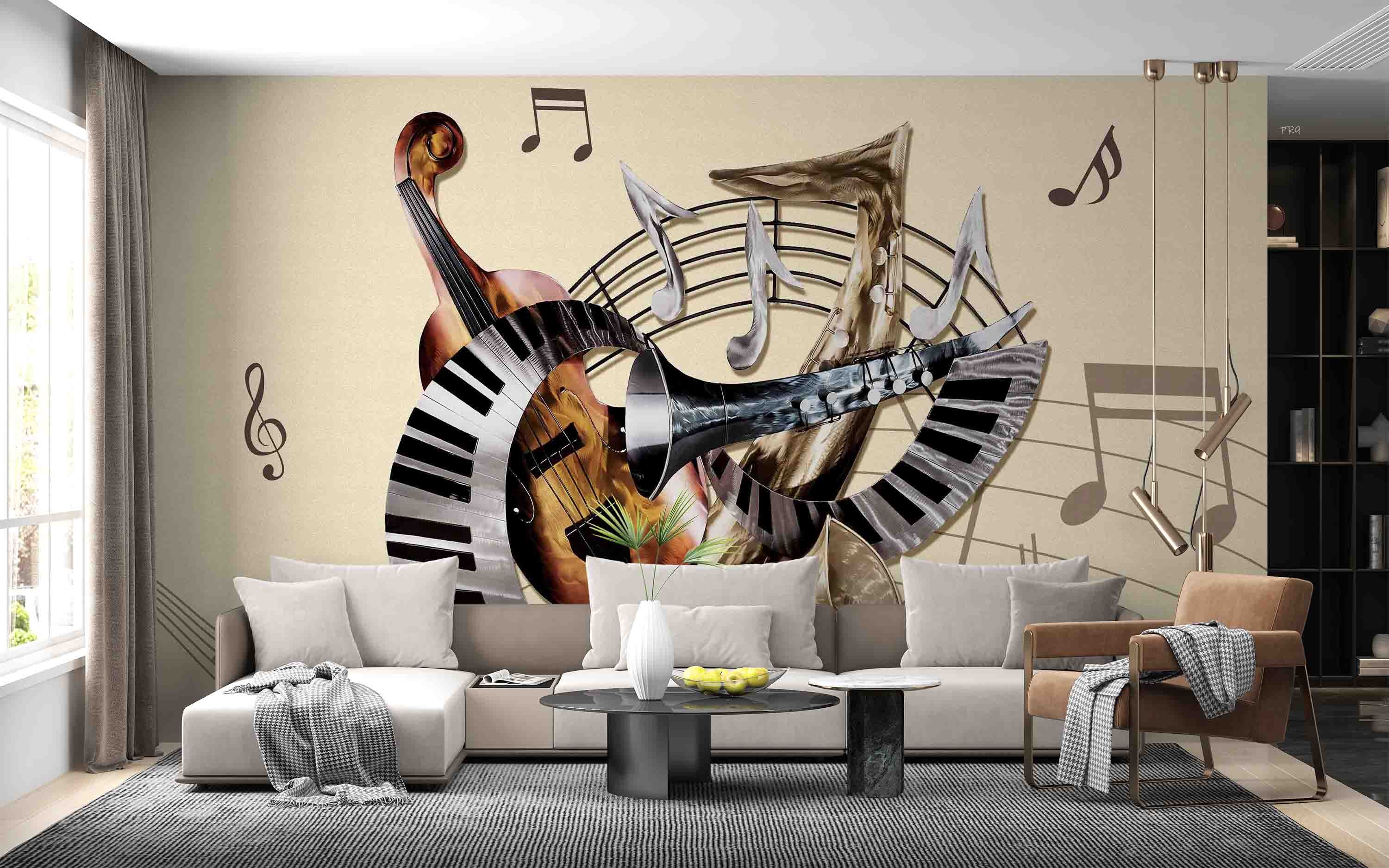 3D Vintage Instrument Stave Musical Note Wall Mural Wallpaper GD 4669- Jess Art Decoration
