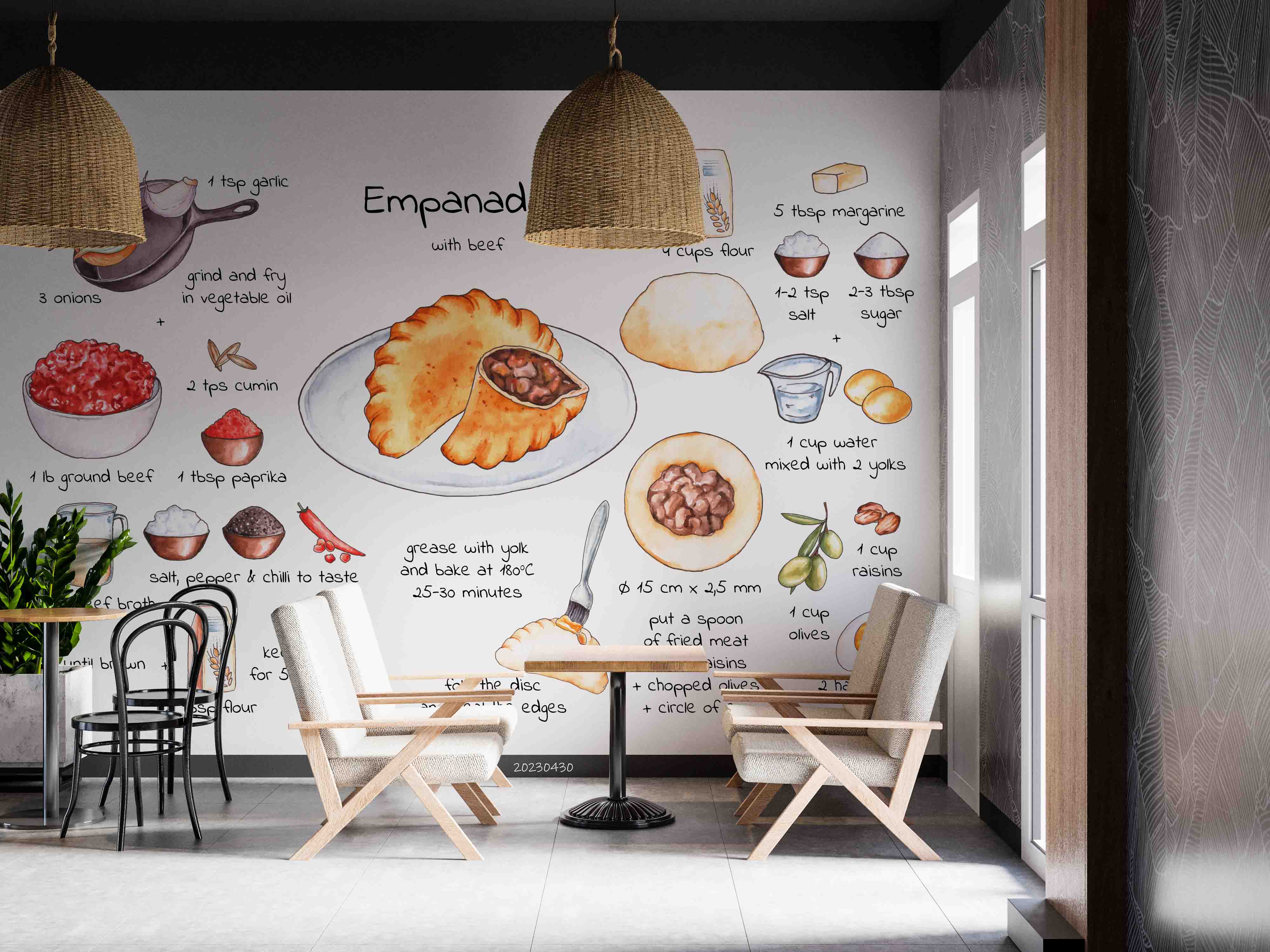 3D Empanadas Recipe Wall Mural Wallpaper GD 5275- Jess Art Decoration