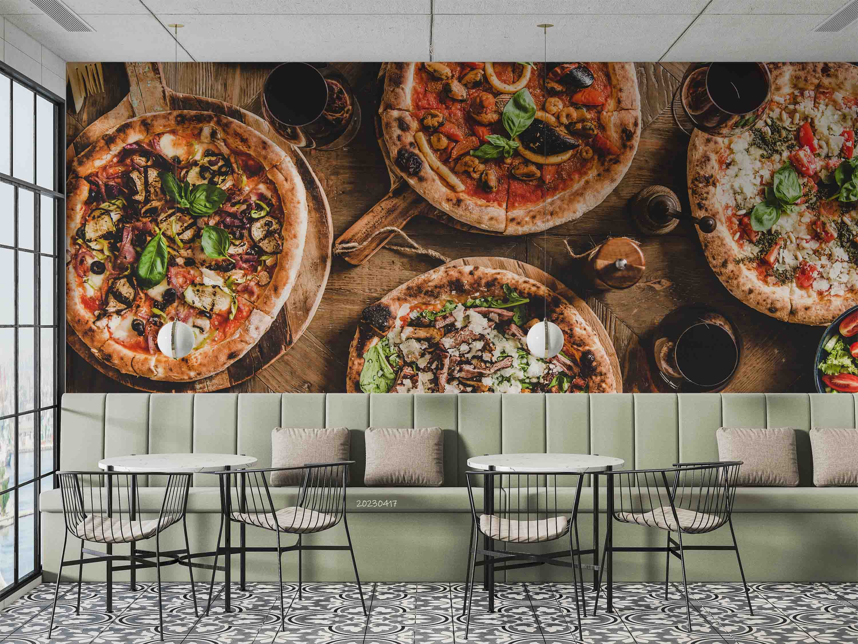 3D Italian Pizza Salad Red Wine Wall Mural Wallpaper GD 5521- Jess Art Decoration