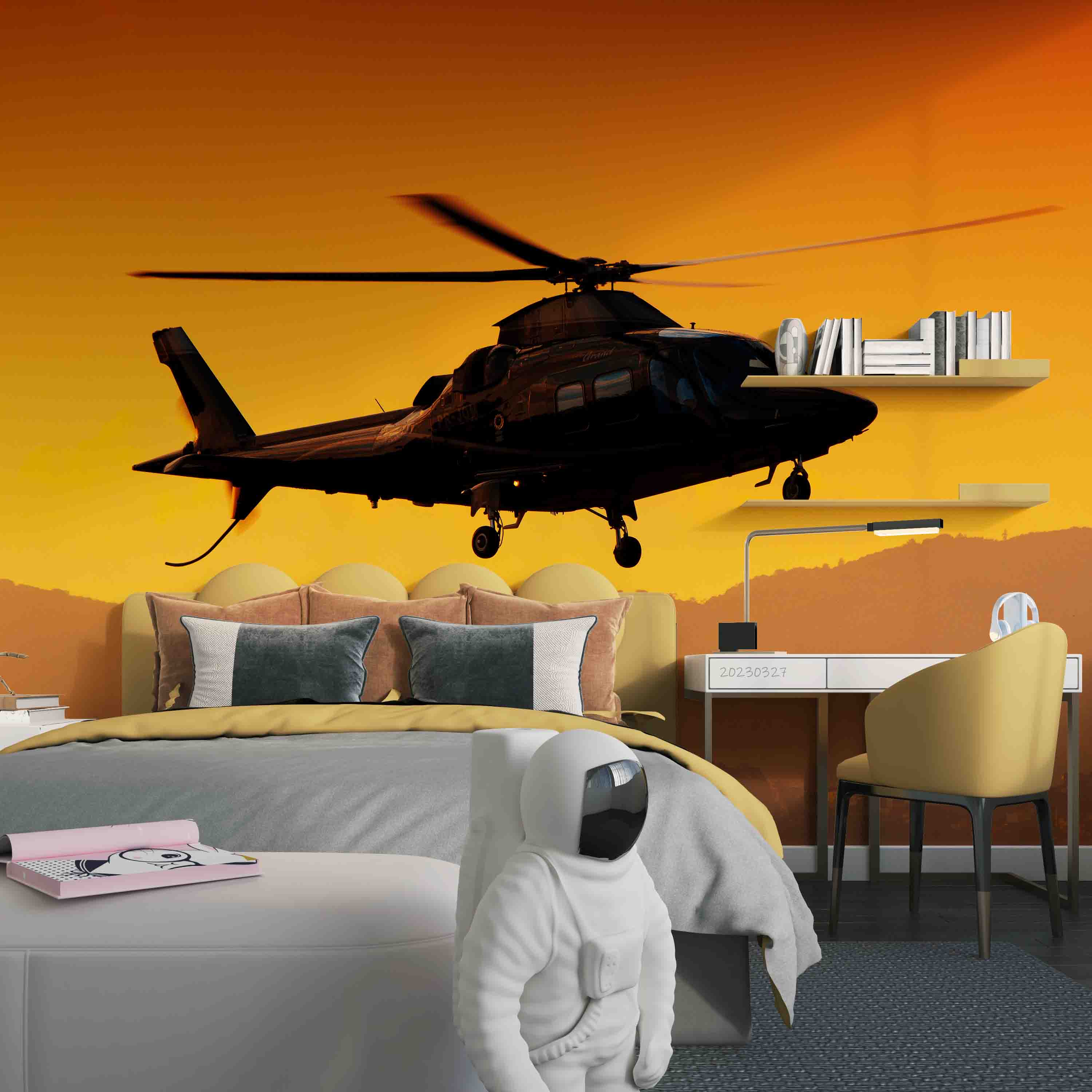3D Agusta A109S Grand Silhouette Sunset Wall Mural Wallpaper GD 5443- Jess Art Decoration