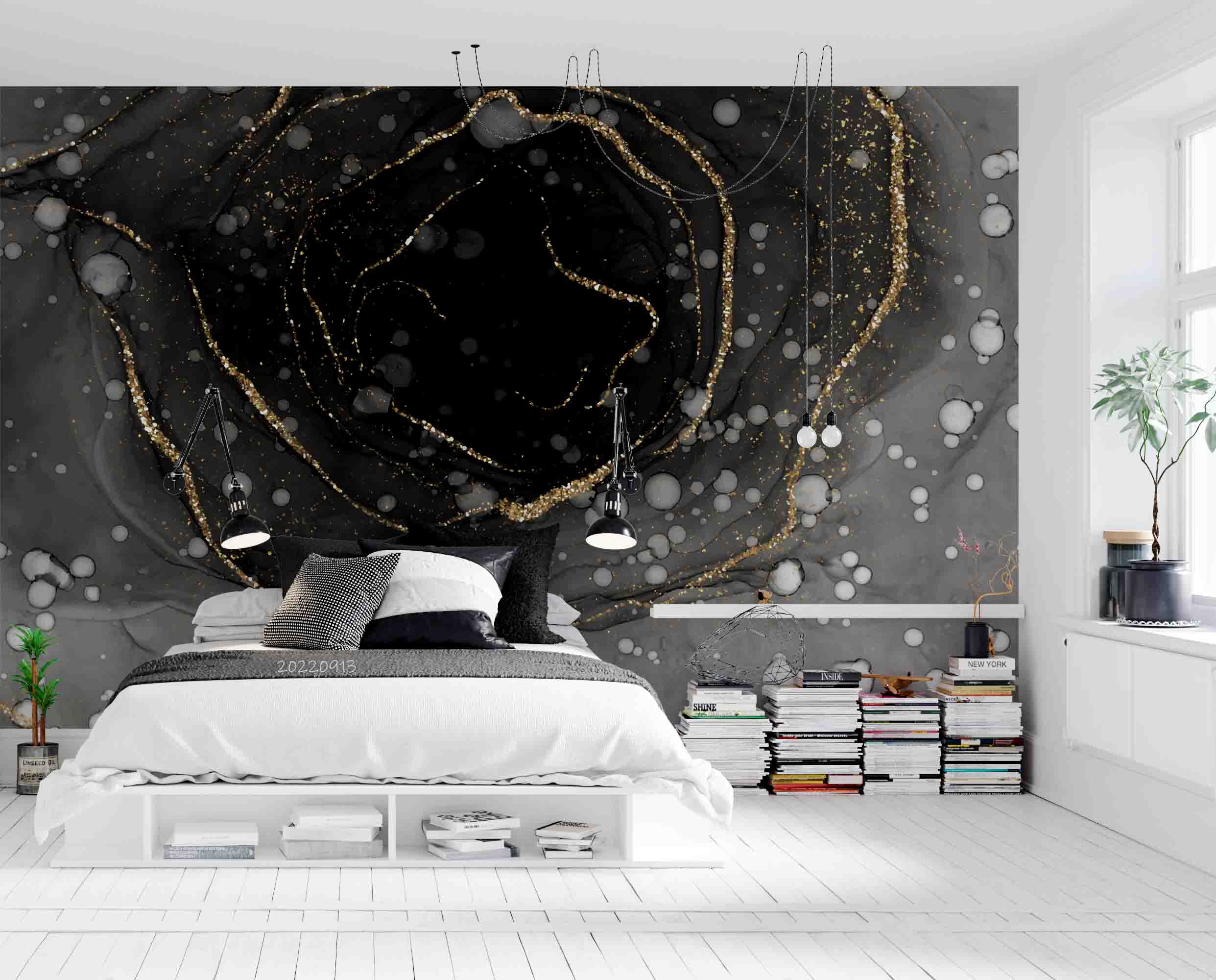 3D Black Gold Marble luxury black marble texture wall mural wallpaper for bedroom