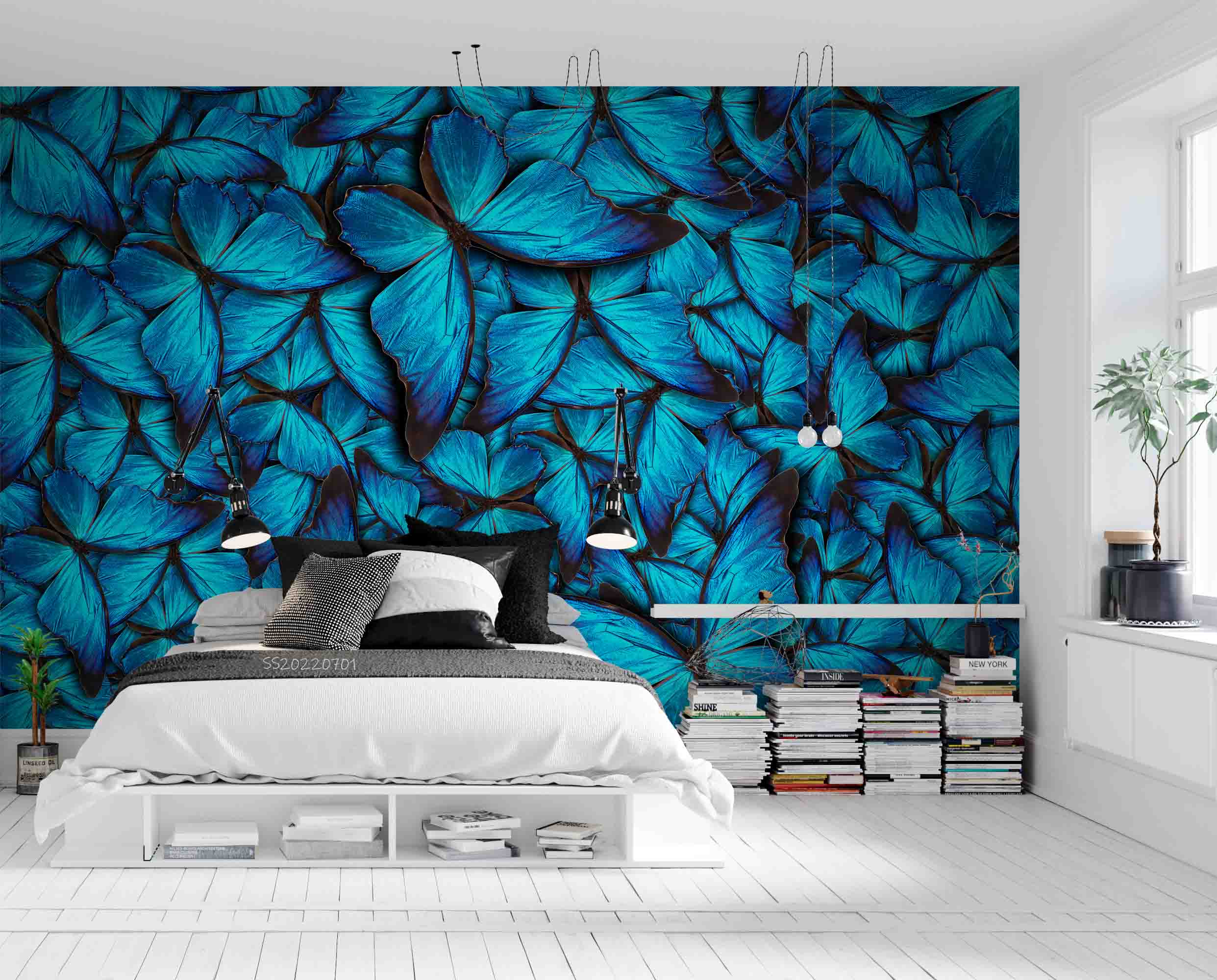 3D Beautiful Blue Butterfly Wall Mural Wallpaper GD 5033- Jess Art Decoration