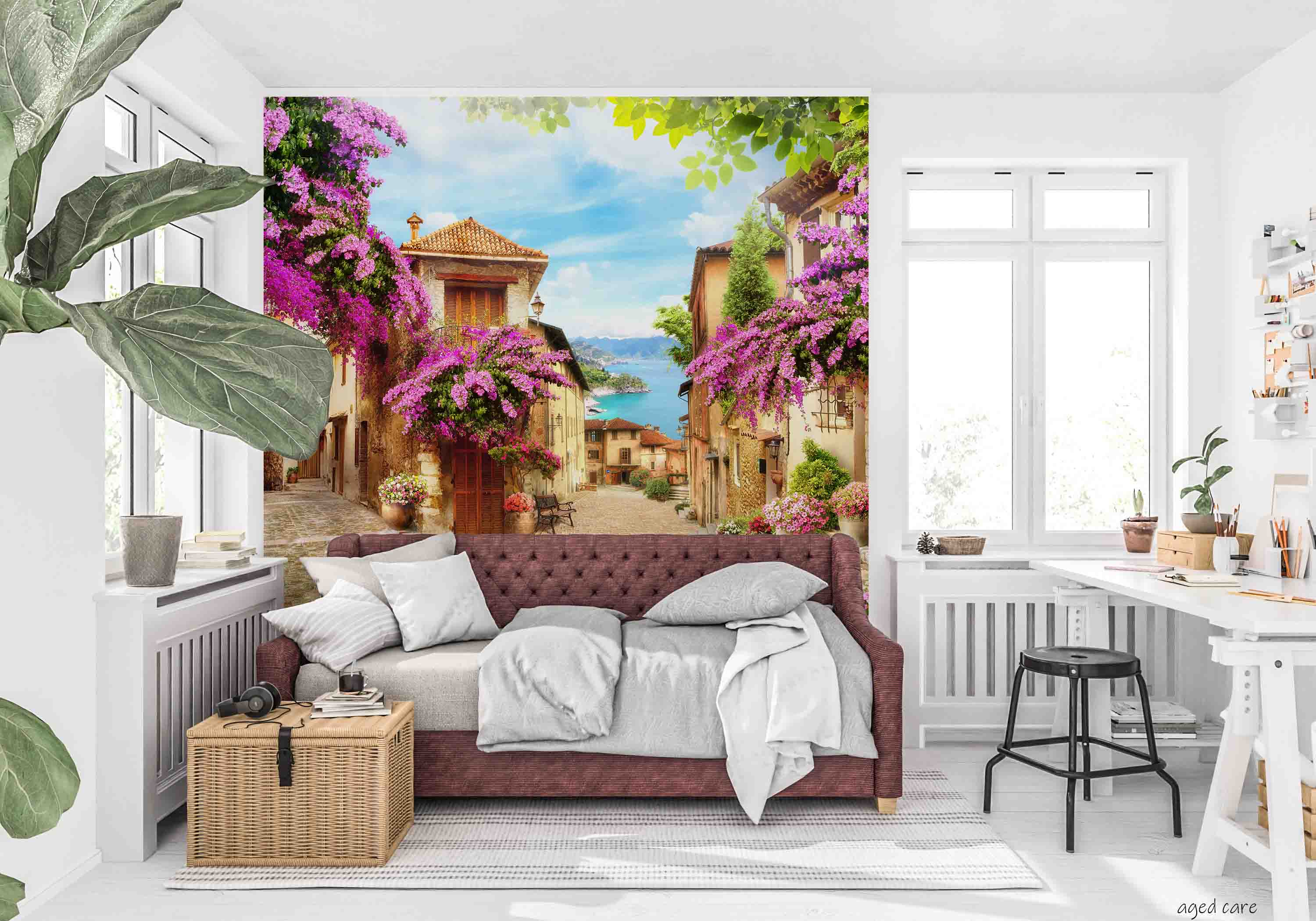 3D Aged Care Retirement Home Gerocomium Rest Home Streetscape Floral Sea Wall Mural Wallpaper 11