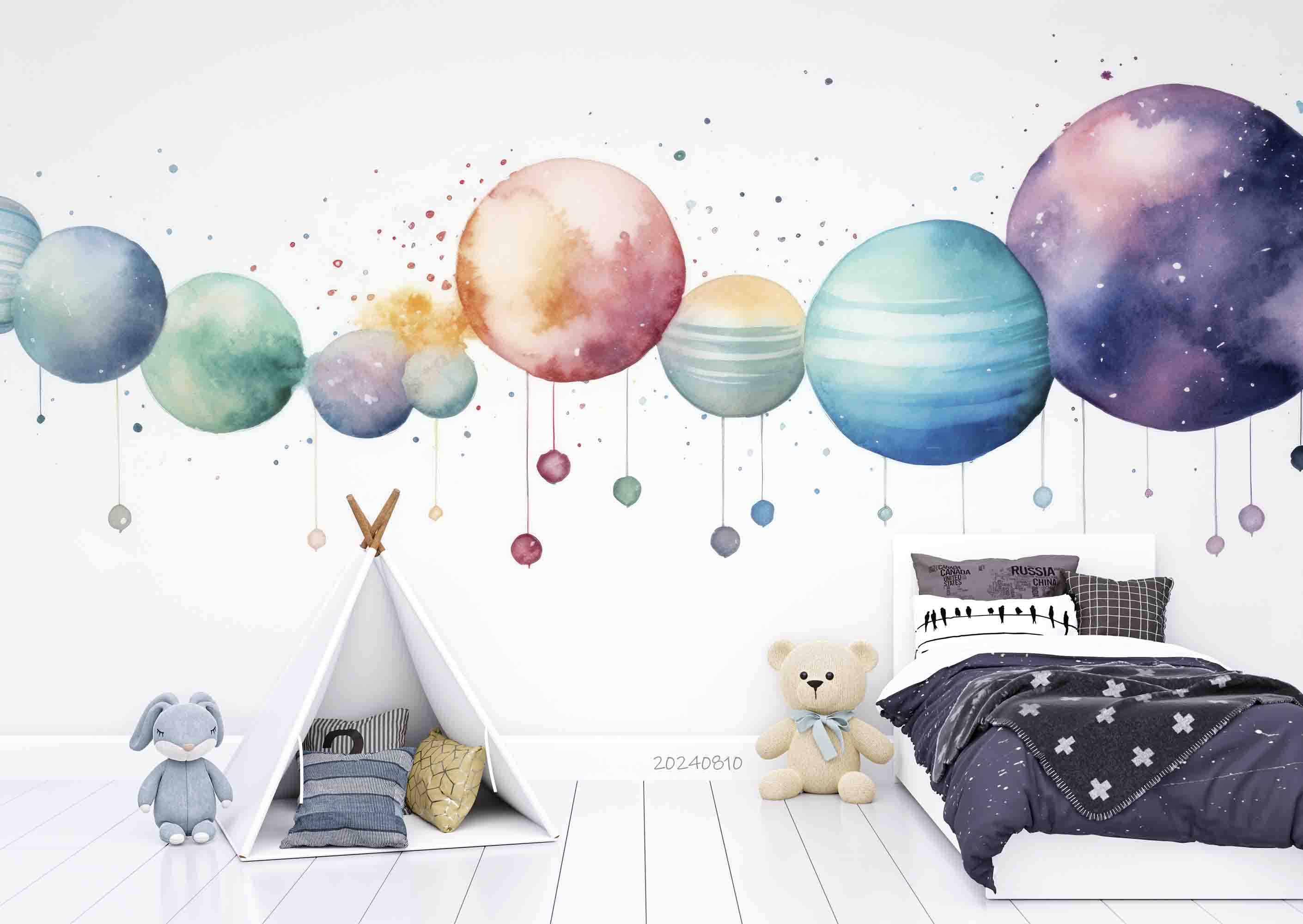 3D Watercolour The Earth Damaskeen Wall Mural Wallpaper YXL 214