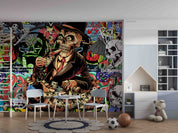 3D Graffiti Skull Skeleton Hands Guitar Wall Mural Wallpaper YXL 2652