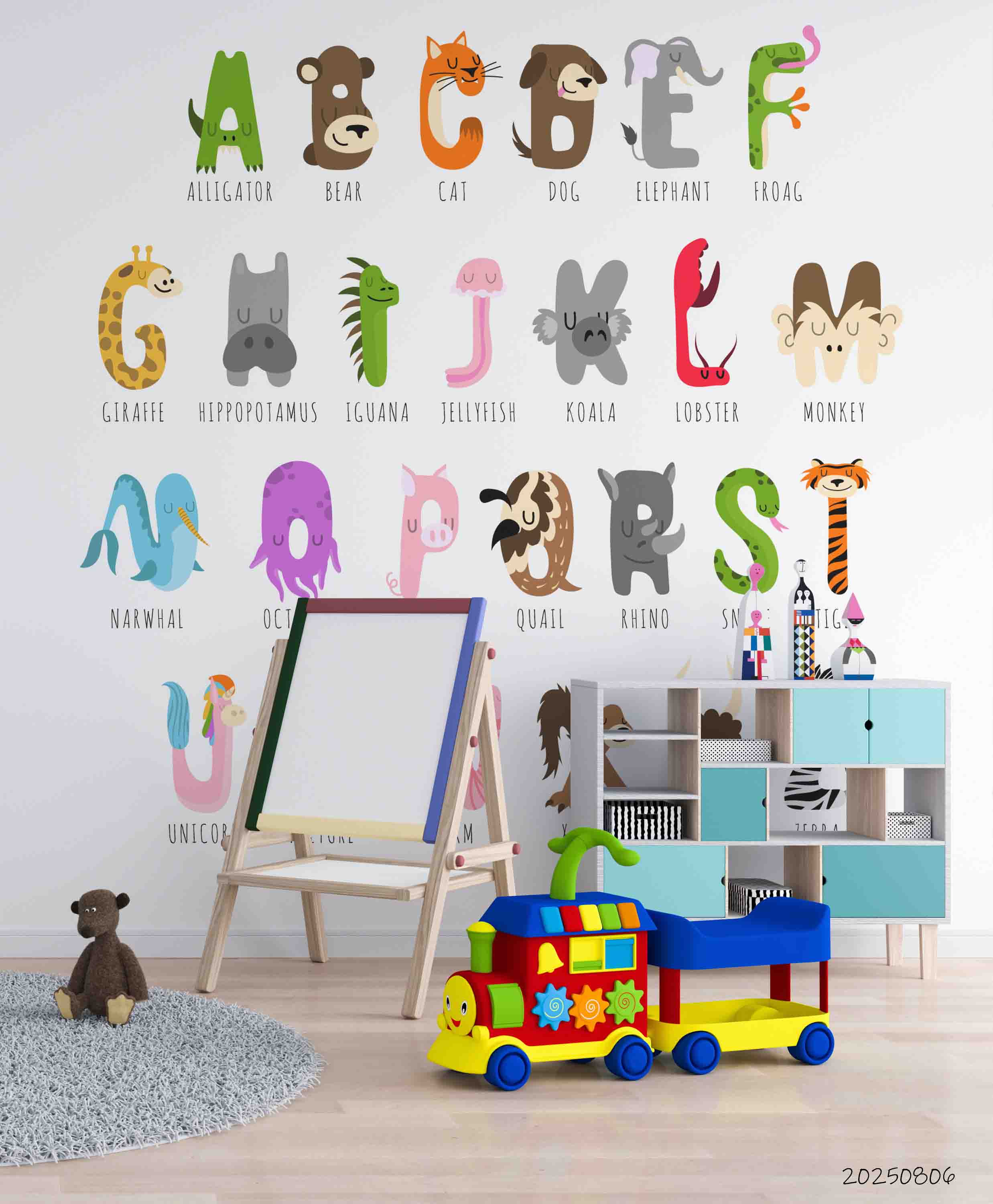 3D Childcare Nursery School Cartoon Animals Kids Letters Wall Mural Wallpaper JN 57
