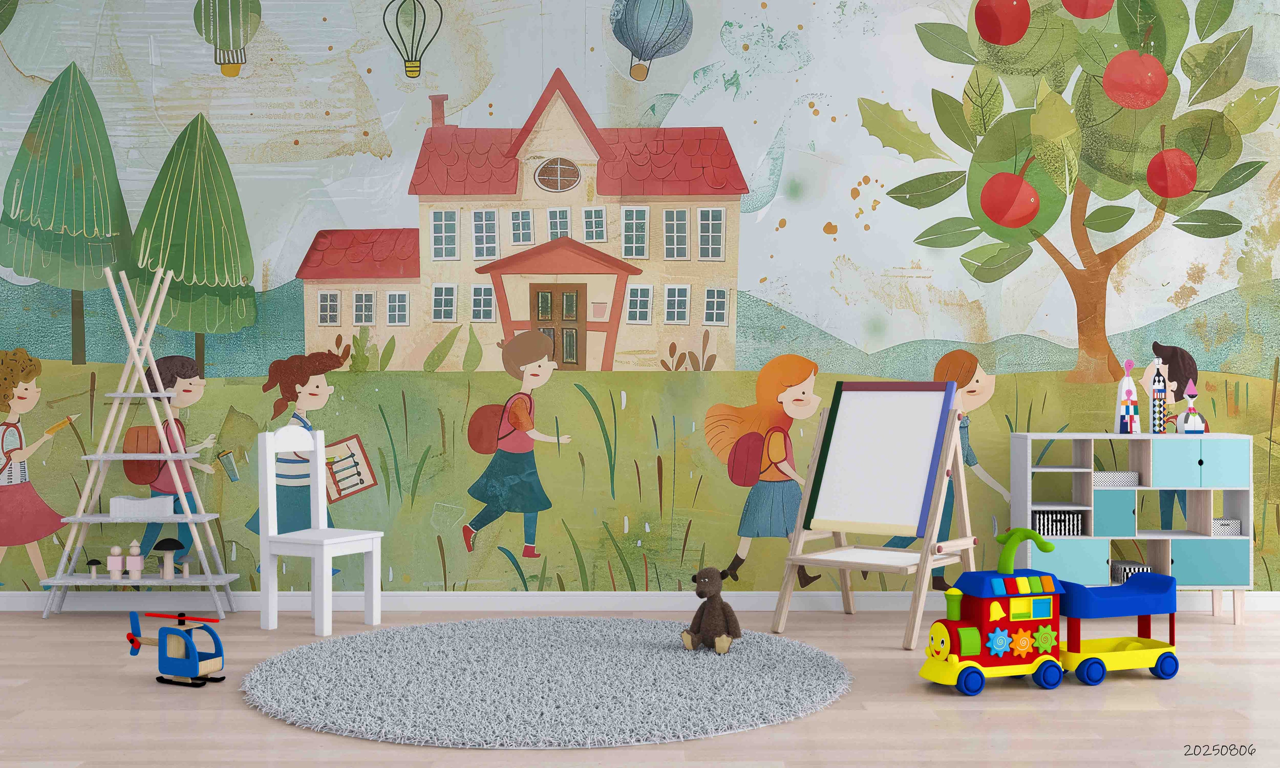 3D Childcare Nursery School Cartoon Schoolyard Children Wall Mural Wallpaper JN