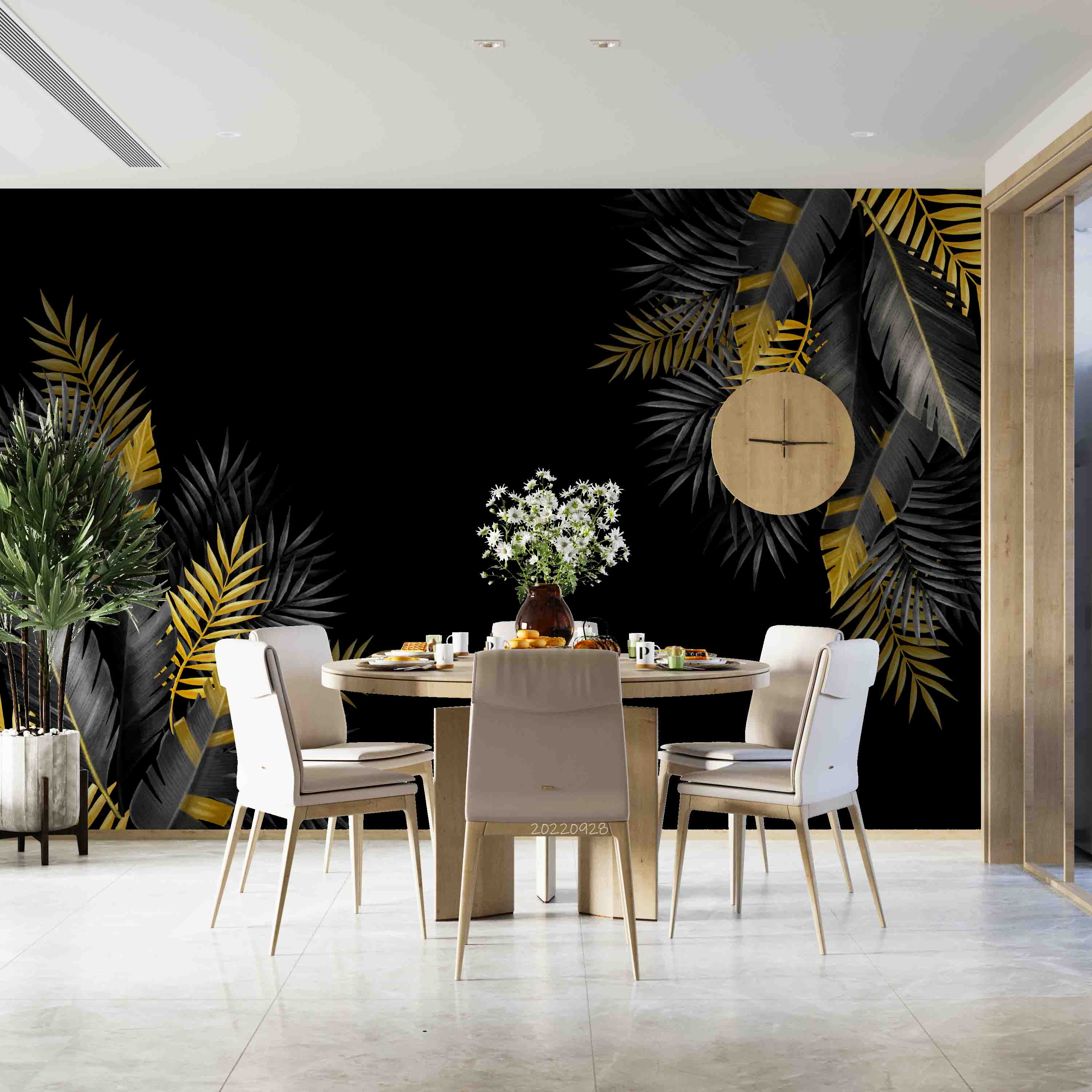 3D Silver Gold Tropical Leaf Frame Wall Mural Wallpaper GD 3337- Jess Art Decoration