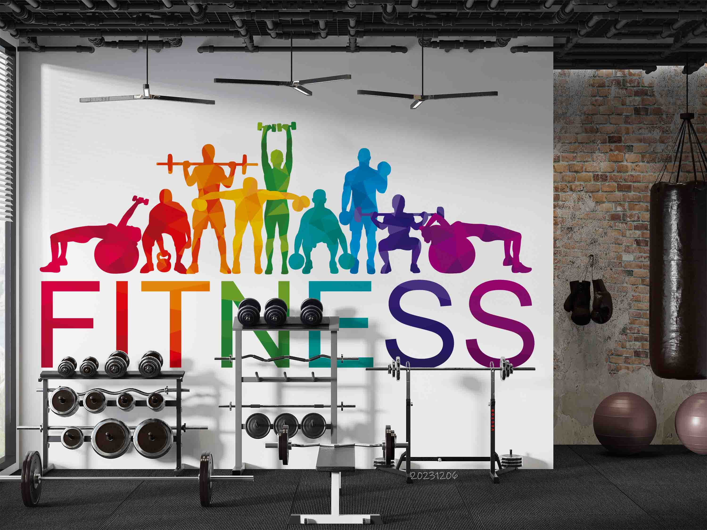 3D Poster Person Yoga Ball Weightlifting Letter Wall Mural Wallpaper YXL 93