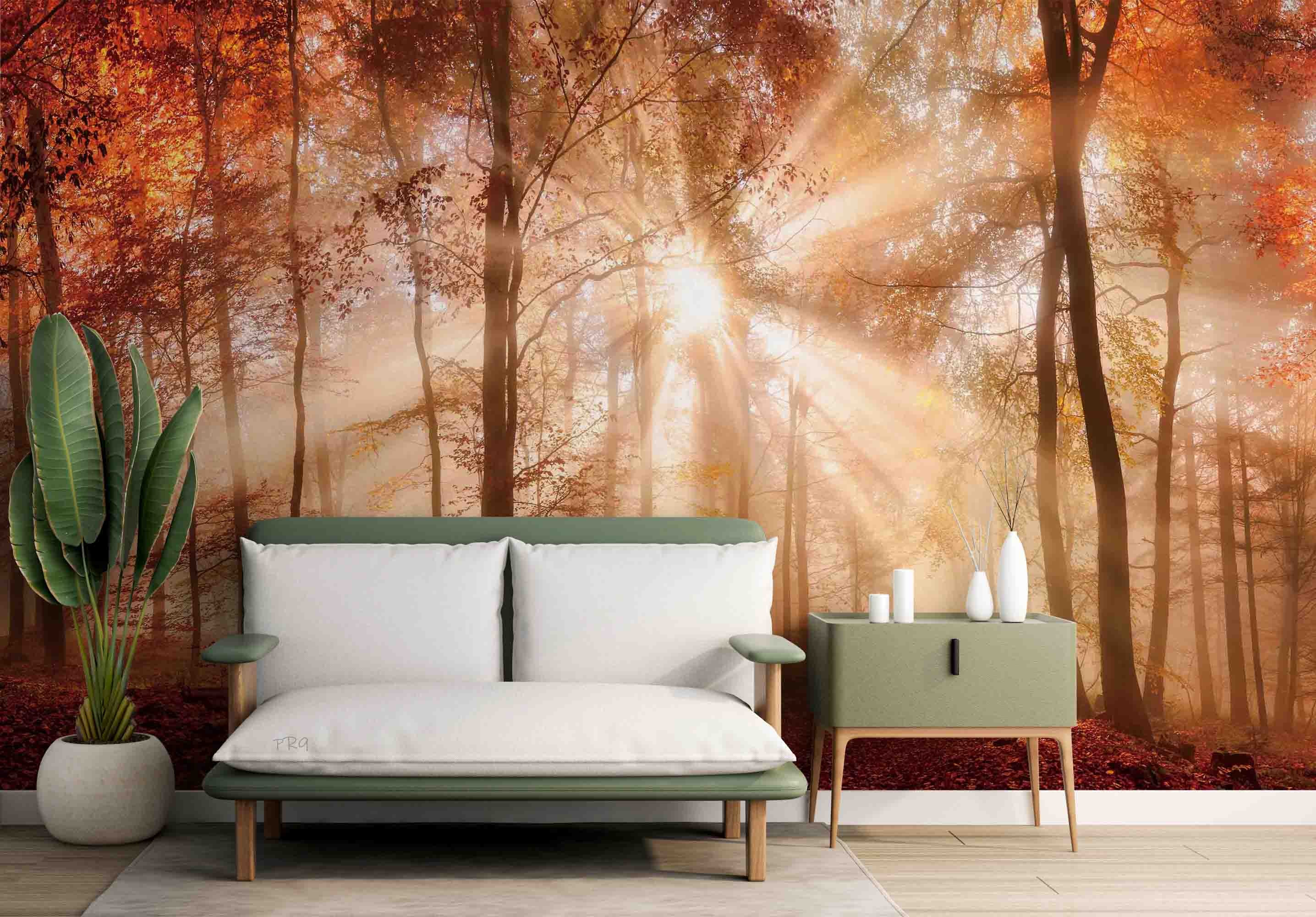 3D Forest Trees Misty Morning Sun Sunshine Wall Mural Wallpaper GD 4710- Jess Art Decoration