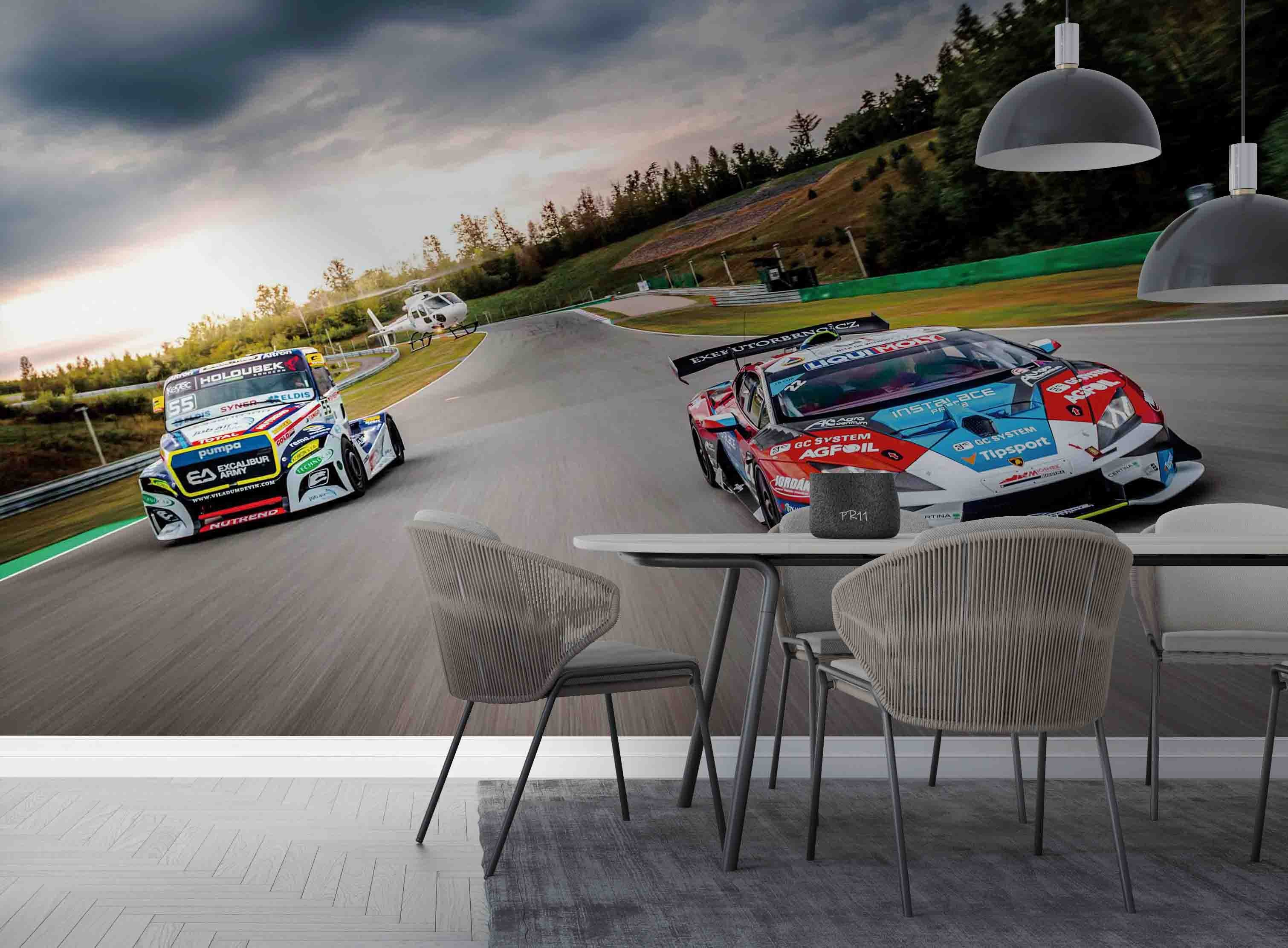 Racing Race Track Helicopter Racing Wallpaper racing & cars wall mural for garage, game room or entertainment space - view 2