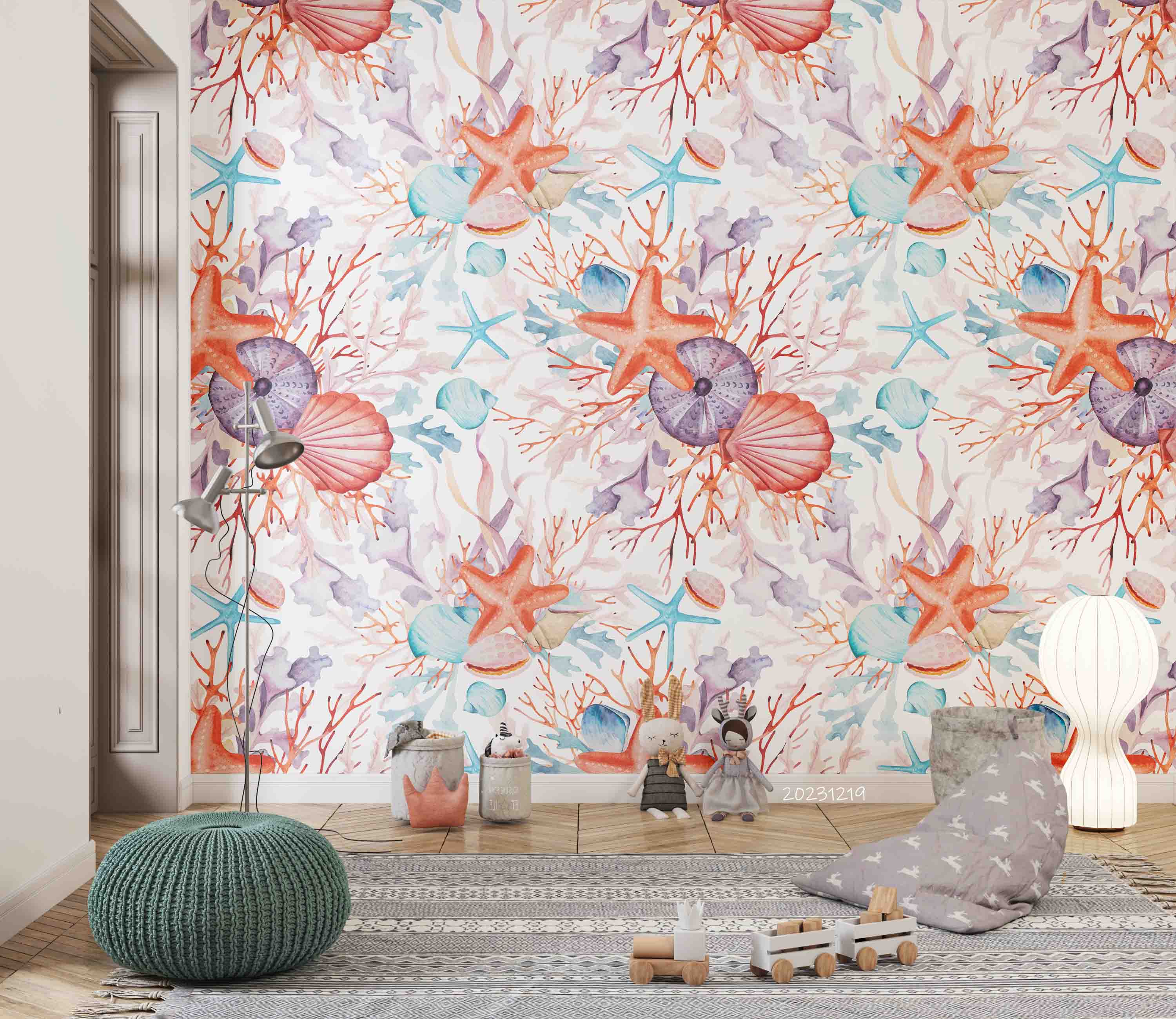 3D Animal Starfish Conch Coral Fish Sea Wall Mural Wallpaper YXL 61