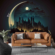 3D Urban Architecture Moon Star River Wall Mural Wallpaper YXL 1859