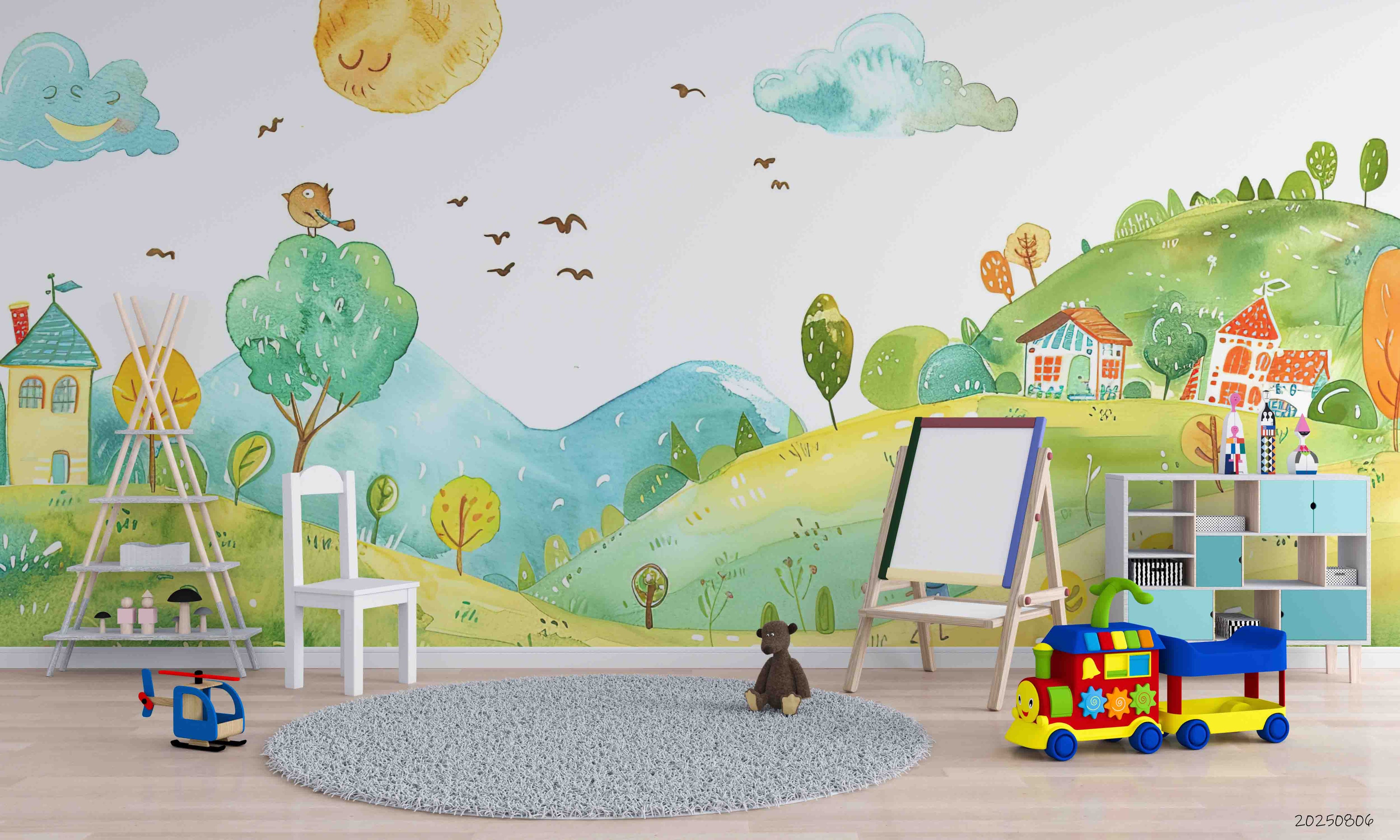 3D Childcare Nursery School Cartoon Kids Landscape Wall Mural Wallpaper JN 58
