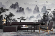 3D Mountain Tree Bird Fog Sky Wall Mural Wallpaper YXL 2937