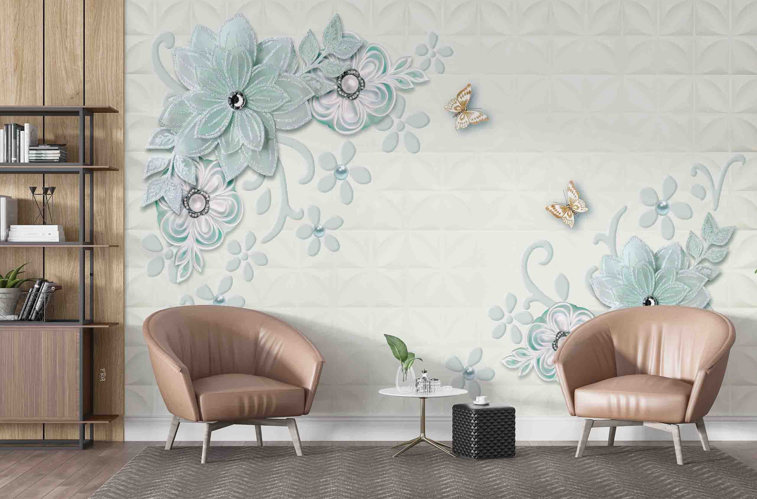 3D Jewelry Floral Butterfly Tile Background Wall Mural Wallpaper GD 4663- Jess Art Decoration