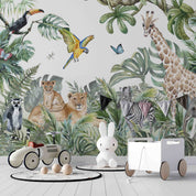 3D Animal Tree Elephant Giraffe Cheetah Butterfly Zebra Lion Parrot Wall Mural Wallpaper YXL 2548