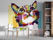 3D Colourful Geometric Cat colourful geometric cat portrait wall mural wallpaper for kids room - view 2