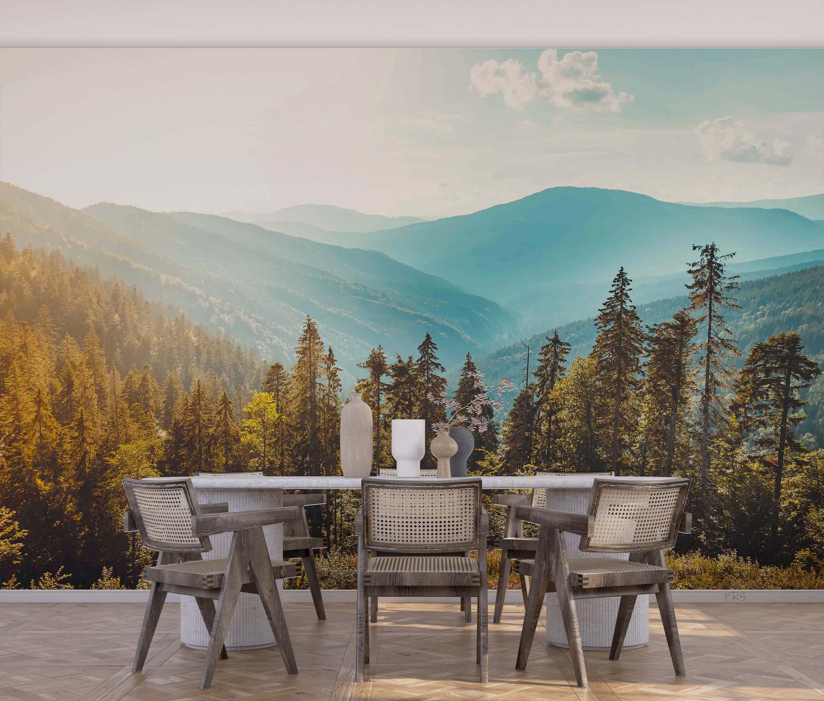 3D Tree Mountain Grassland Sunlight Cloud Sky Wall Mural Wallpaper YXL 2899