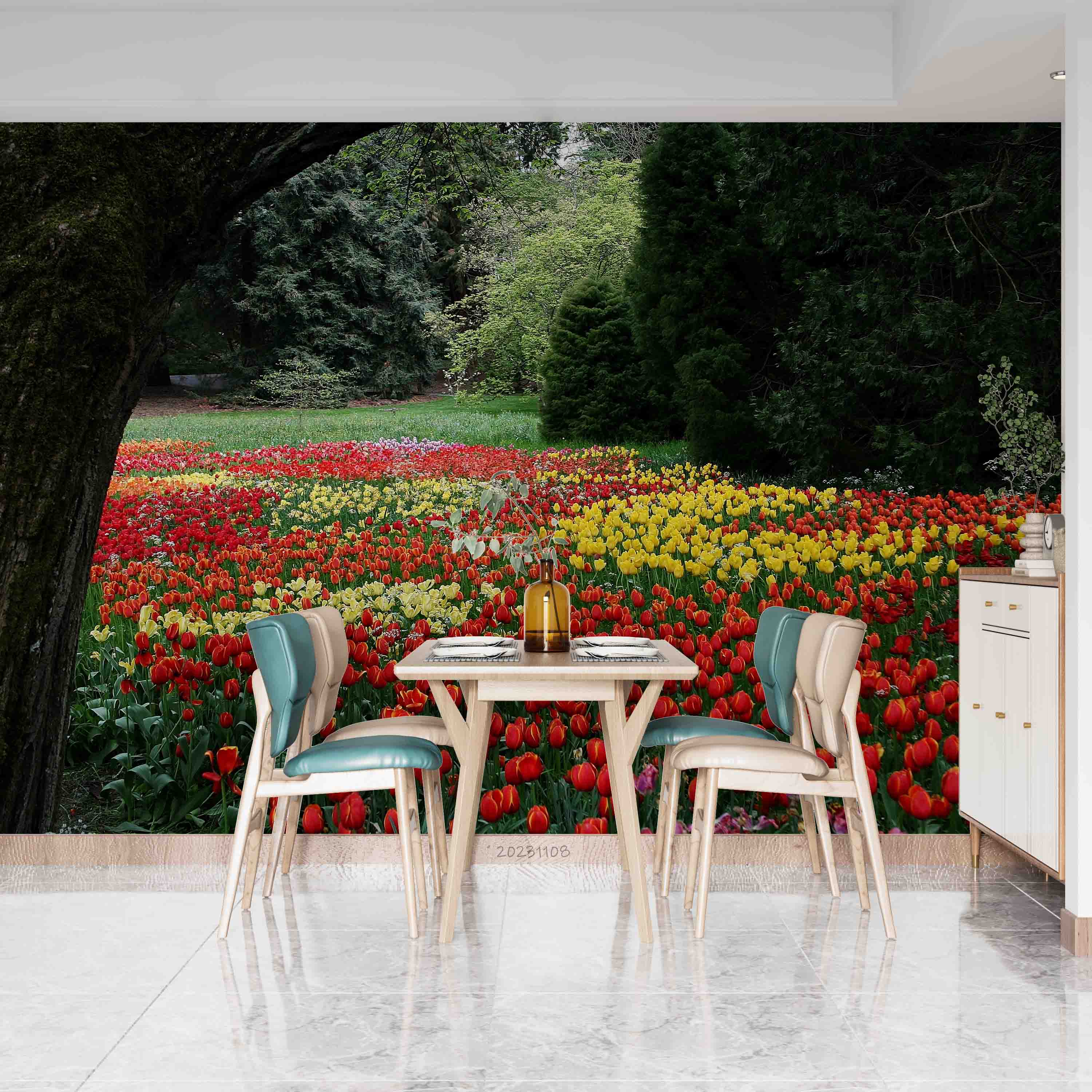 3D Tree Flower Nursery Tulip Trunk Wall Mural Wallpaper YXL 3022