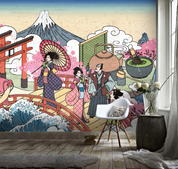 3D Cartoon Snow Mountain playful illustrated mountain scene wall mural wallpaper for kids room
