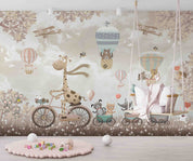 3D Cartoon Animal Hot Air Balloon Retro Airplane Bicycle Wall Mural Wallpaper GD 4155- Jess Art Decoration