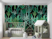 3D Watercolor Cactus Floral Black Background Wall Mural Wallpaper GD 4781- Jess Art Decoration