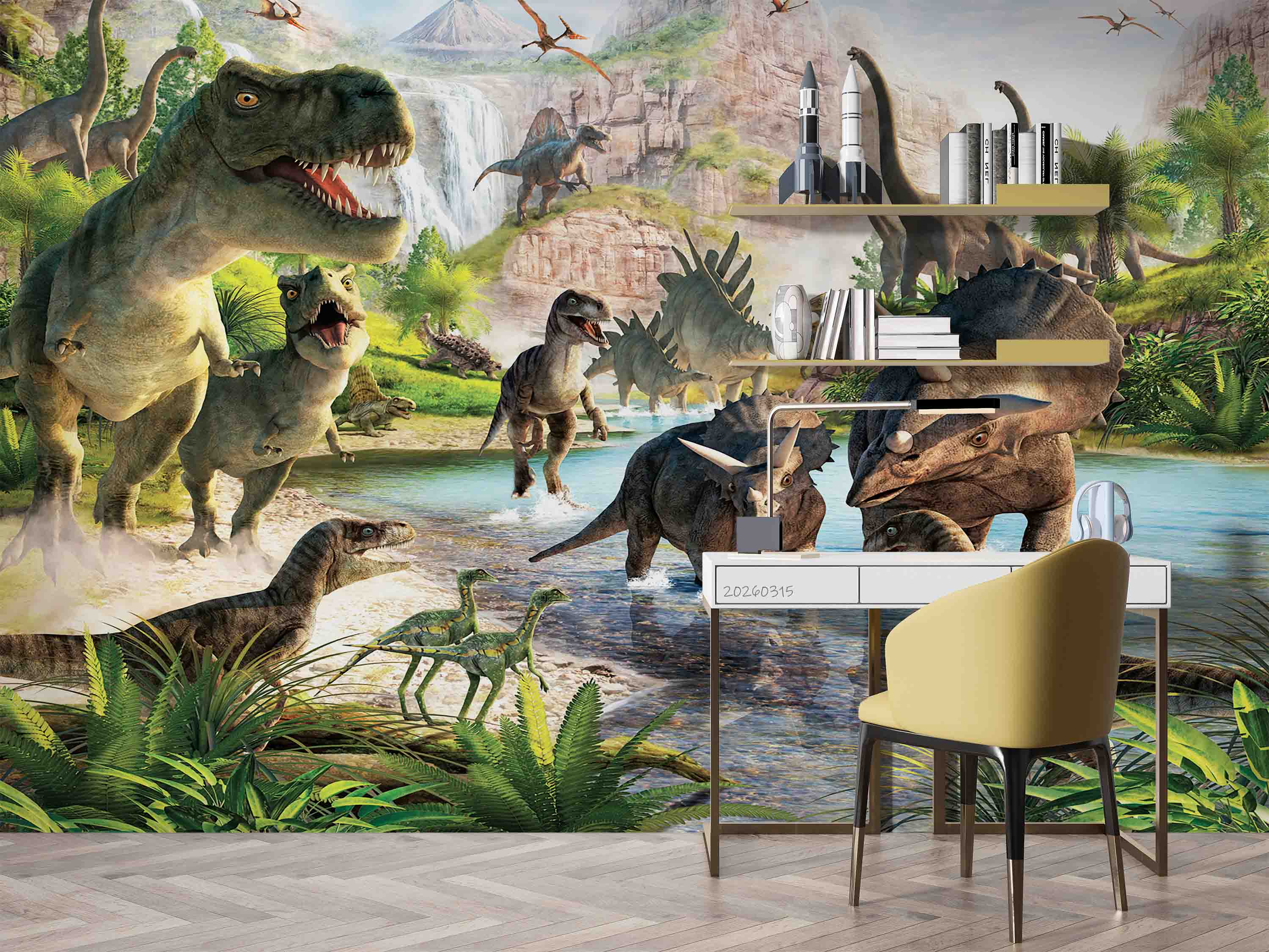3D Jurassic Dinosaurs Jurassic dinosaur jungle mural wall mural wallpaper for kids room