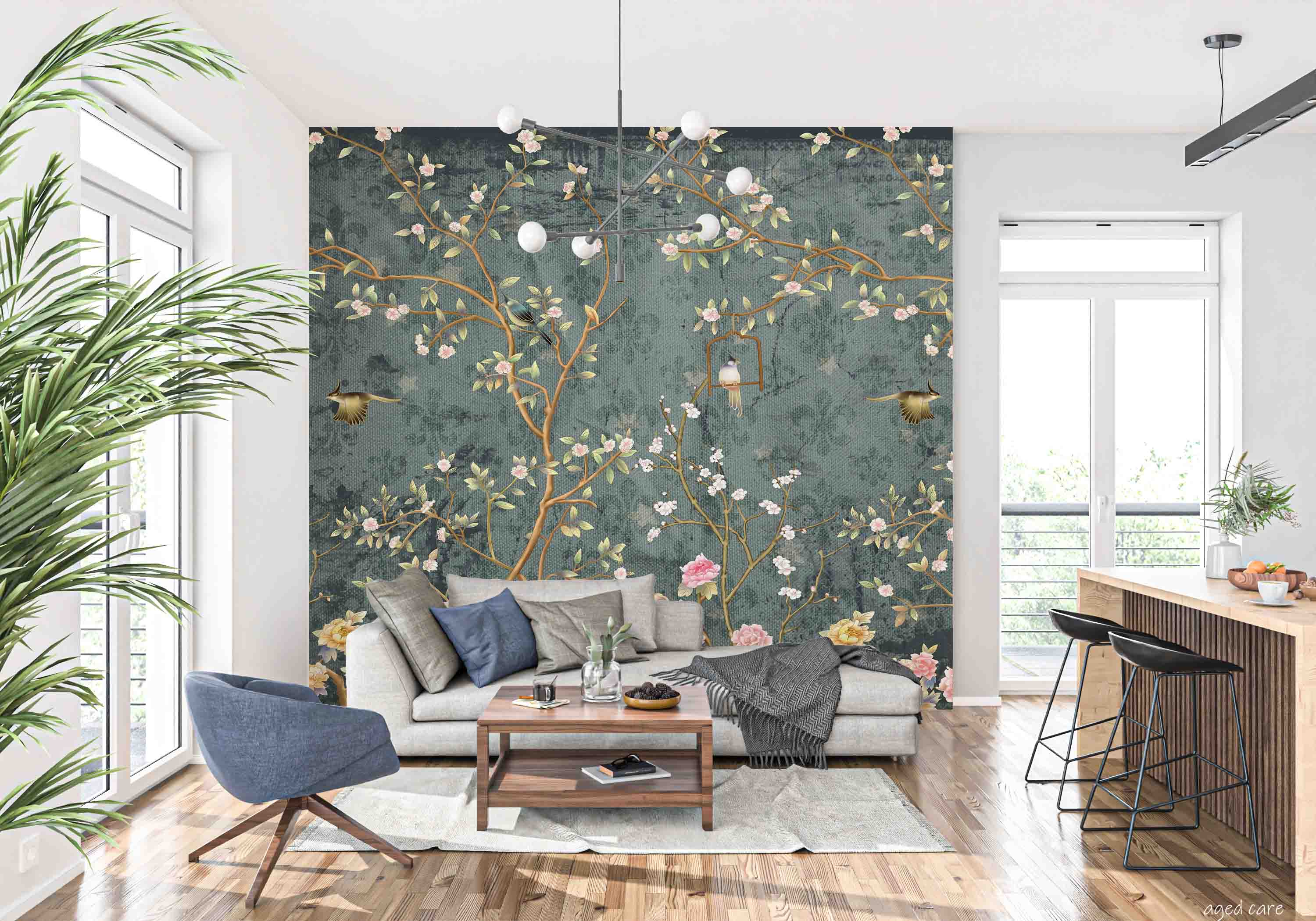 3D Aged Care Retirement Home Gerocomium Rest Home Floral Bird Vintage Wall Mural Wallpaper 2