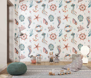 3D Animal Conch Sea Horse Duck Rudder Wave Point Octopus Wall Mural Wallpaper YXL 24