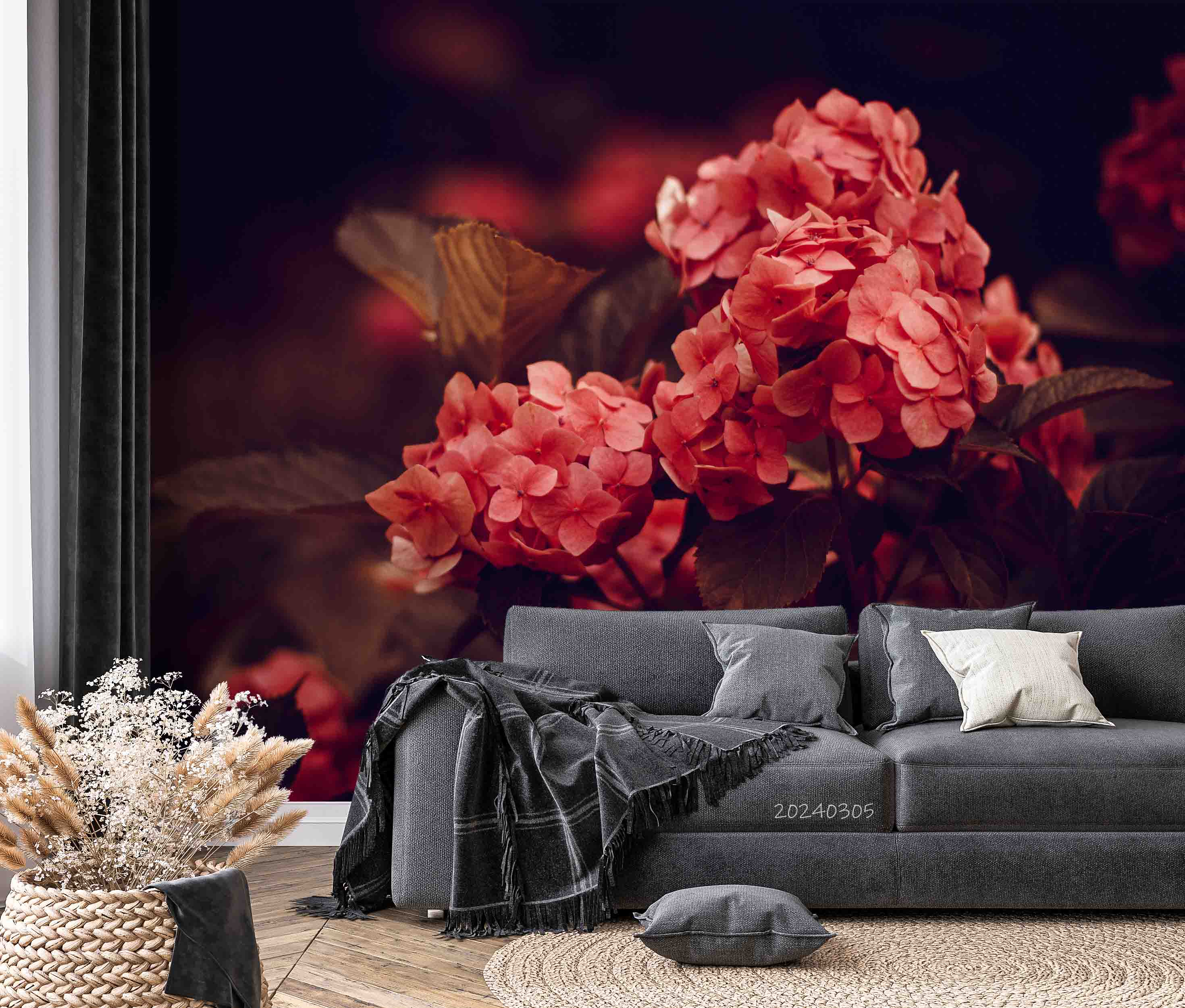 3D Red Flower Dark Background Wallpaper Wall Mural Wall Decor Wall Art Wall Sticker Remoable Wallpaper