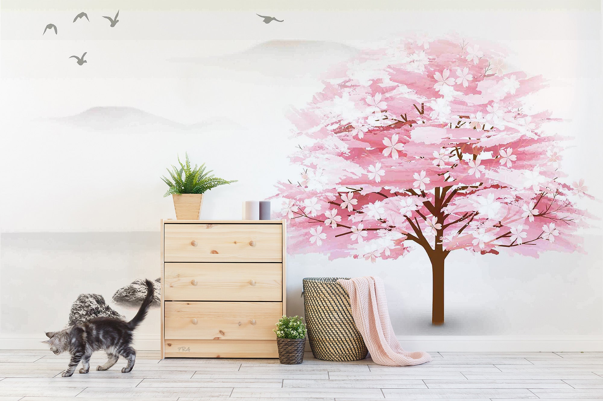3D Tree Oriental Bird Stone Wall Mural Wallpaper YXL 2818