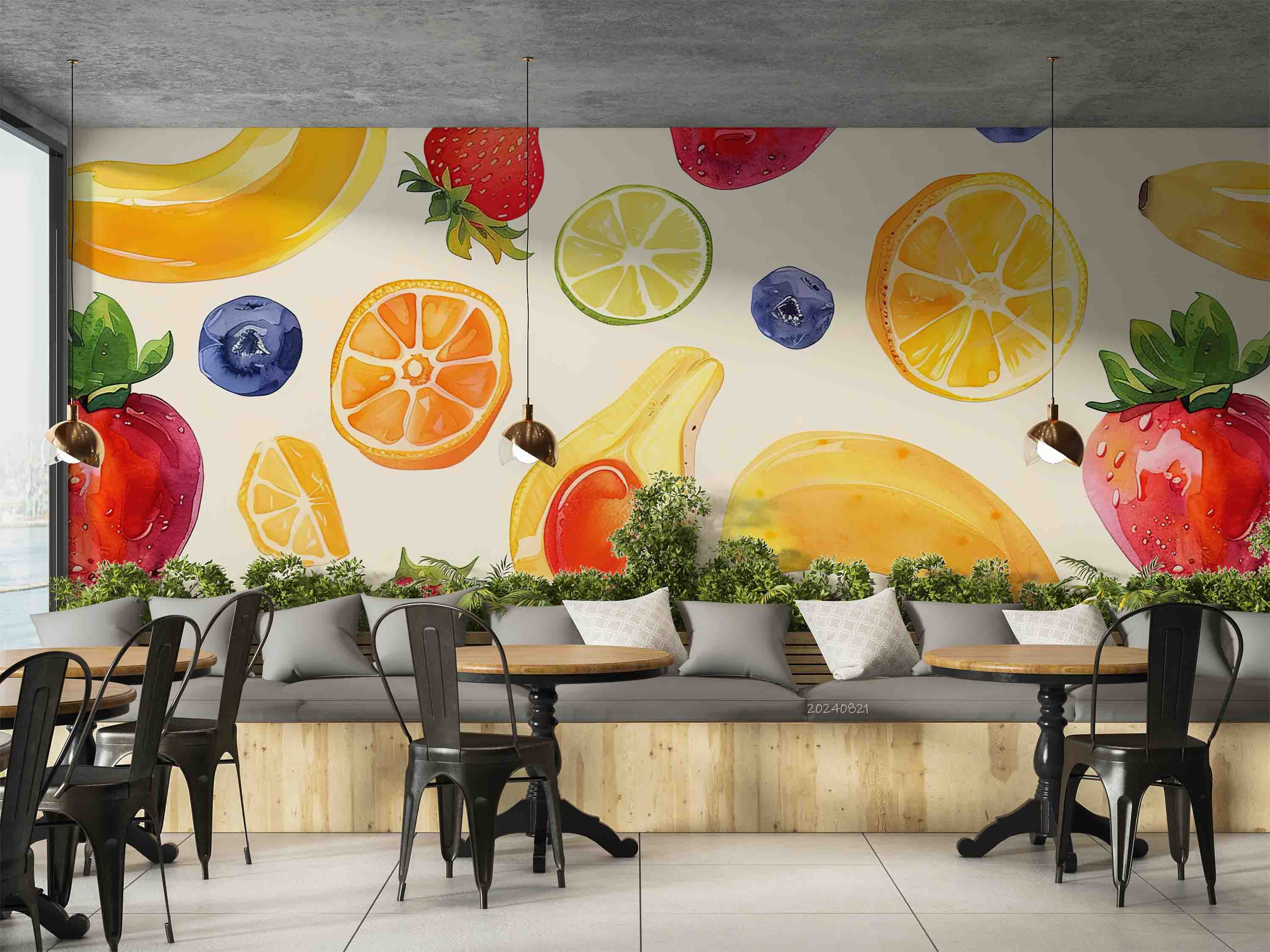 3D Strawberry Apple Pear Banana Papaya Wall Mural Wallpaper YXL 258