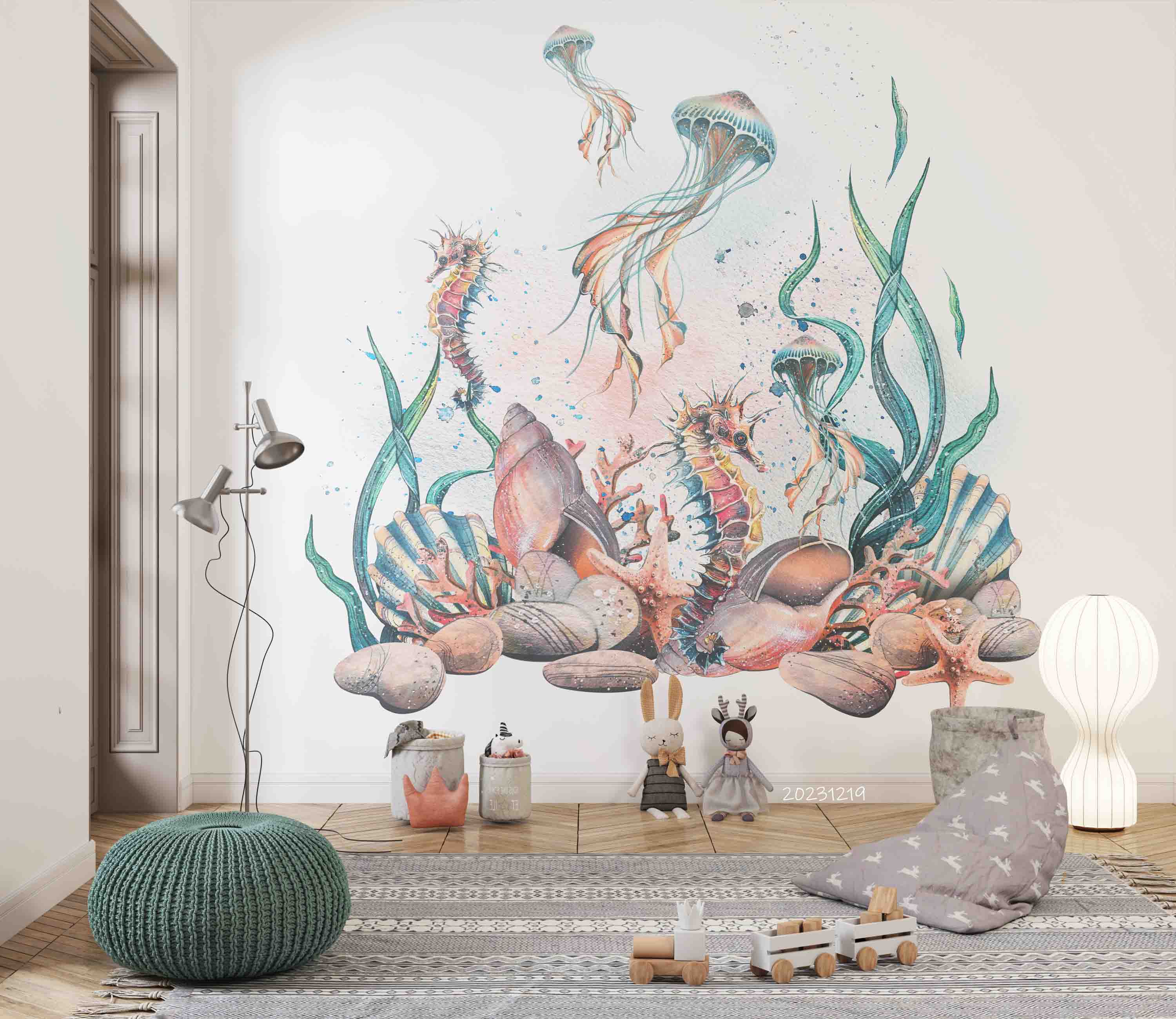 3D Animal Starfish Sea Horse Octopus Stone Wall Mural Wallpaper YXL 37