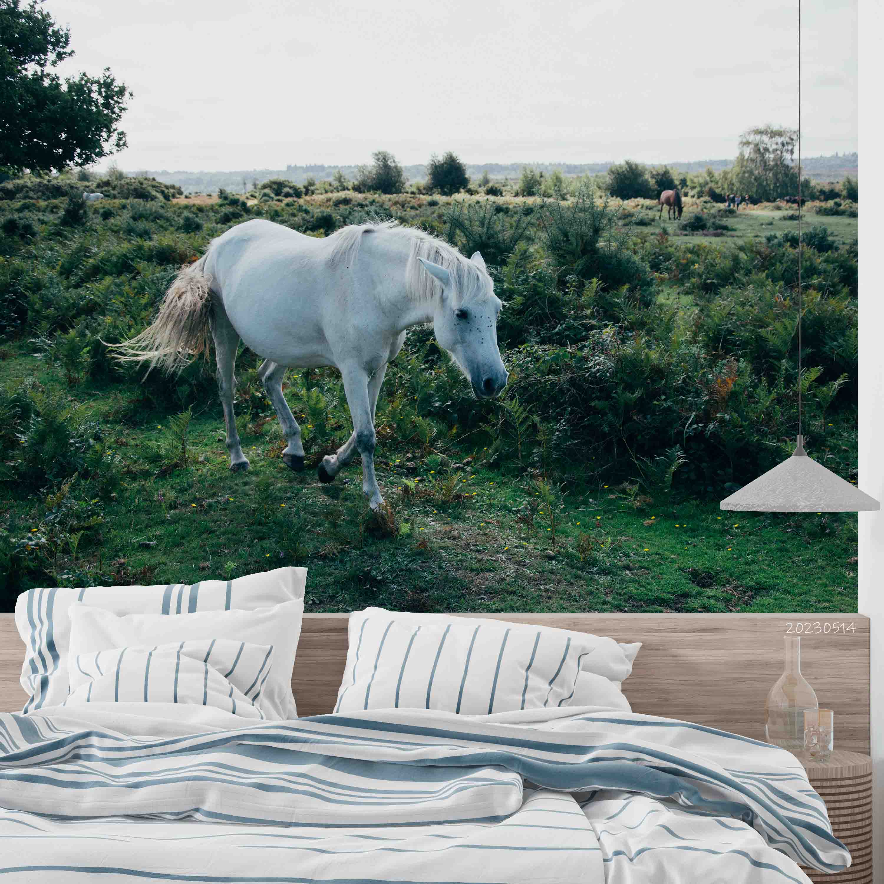 3D Ranch Scenery White Horse Grazing Wall Mural Wallpaper GD 5330- Jess Art Decoration