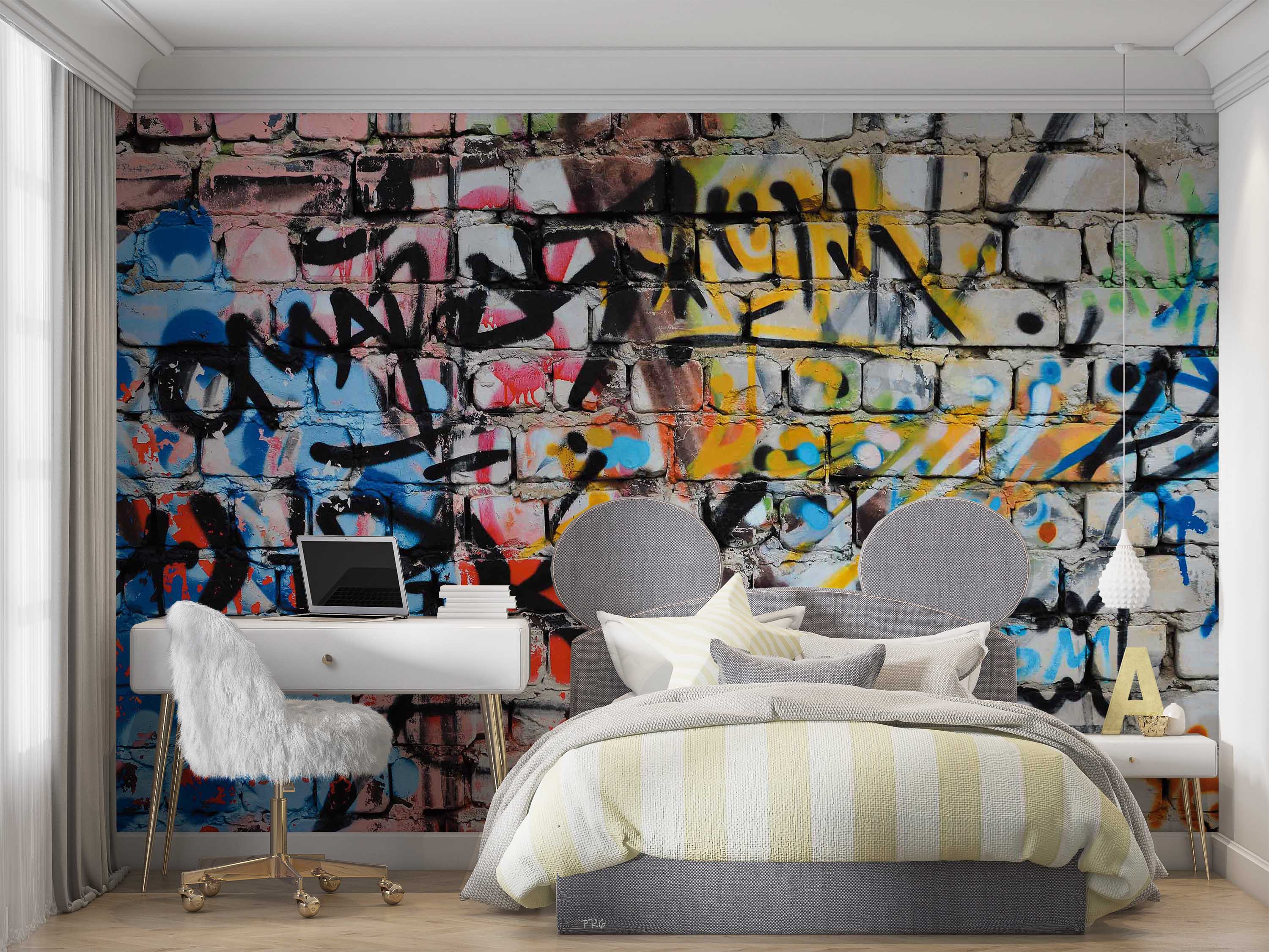 3D Graffiti Brick Letter Black Blue Wall Mural Wallpaper YXL 22- Jess Art Decoration