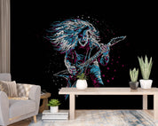 3D Electric Guitar Rock Figure neon rock singer character wall mural wallpaper for teen room
