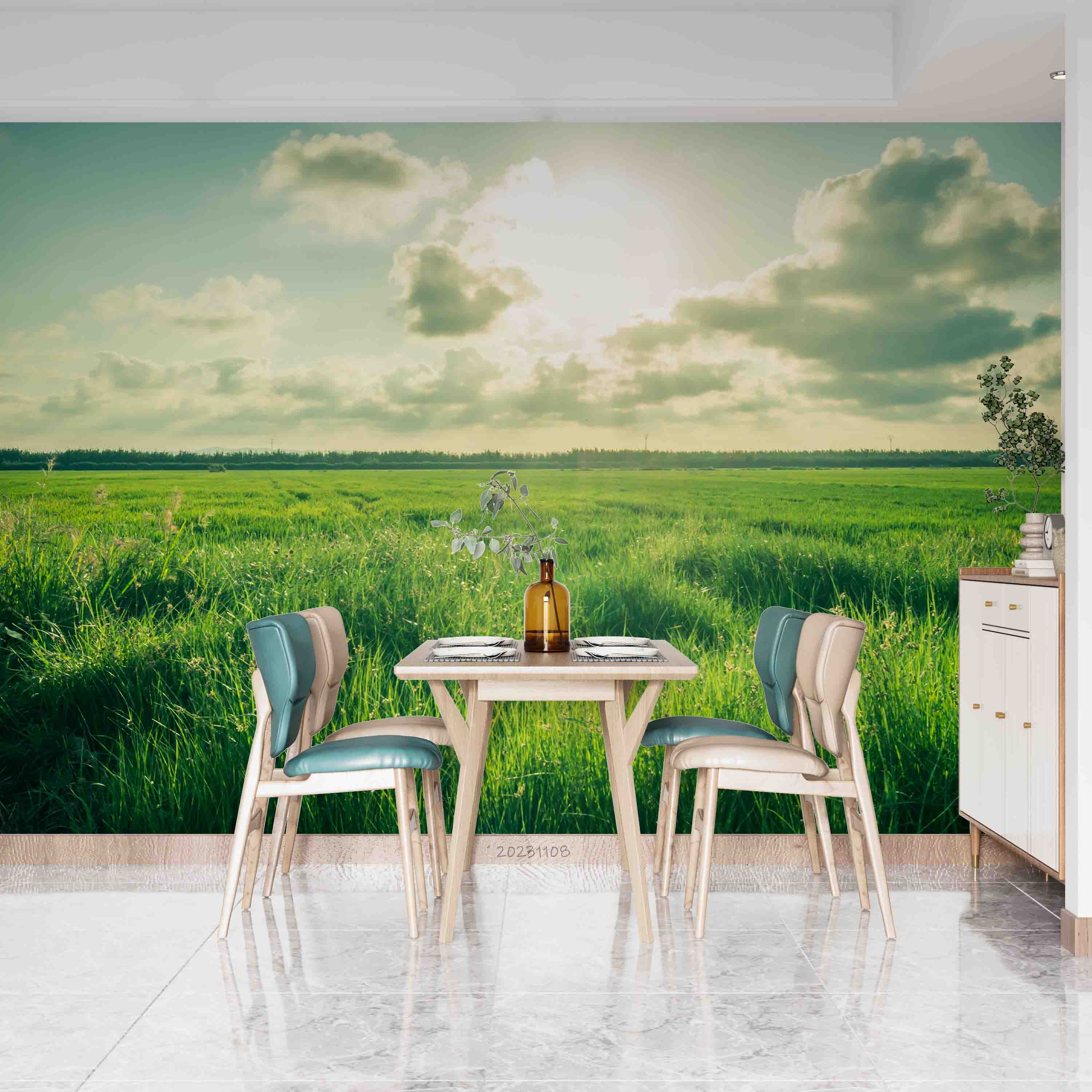 3D Tree Grassland Cloud Sunlight Sky Wall Mural Wallpaper YXL 3071