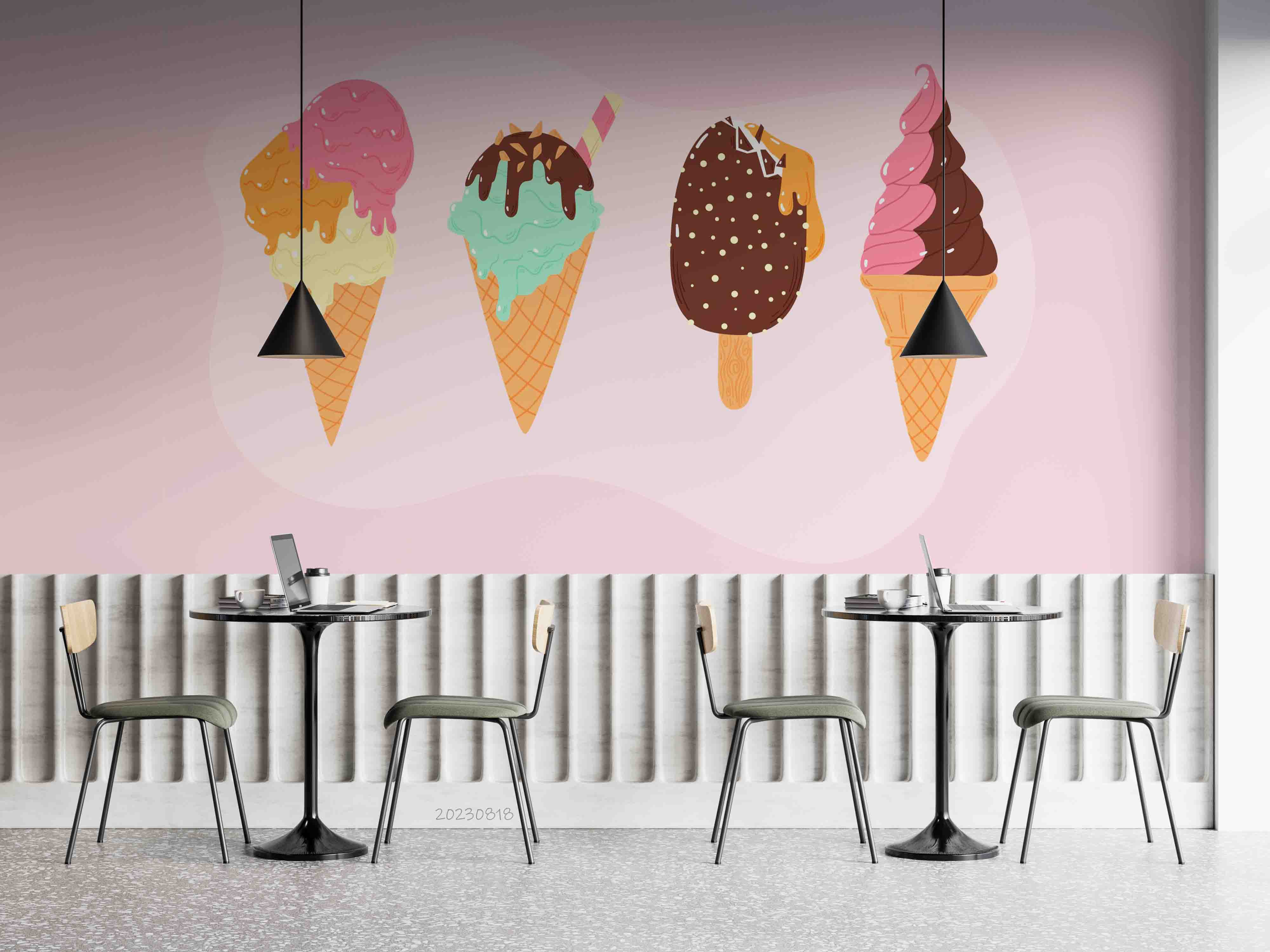 3D Ice Cream Pink Chocolate Spread Wall Mural Wallpaper YXL 2298