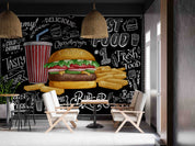 3D Restaurant Snack Bar Diner Fast Food Hamburger Chips Wall Mural Wallpaper 15