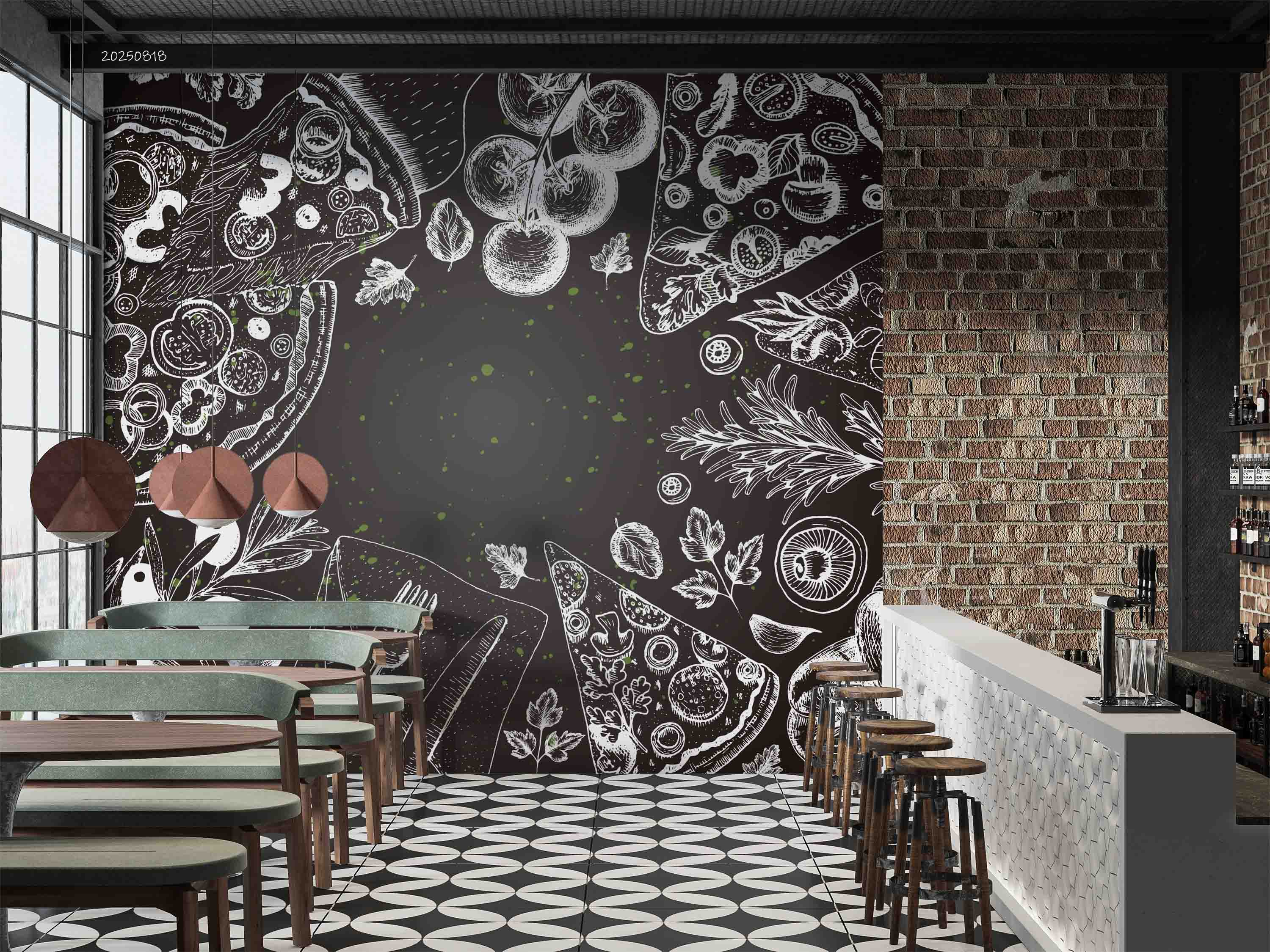 3D Restaurant Snack Bar Diner Fast Food Pizza Wall Mural Wallpaper 53