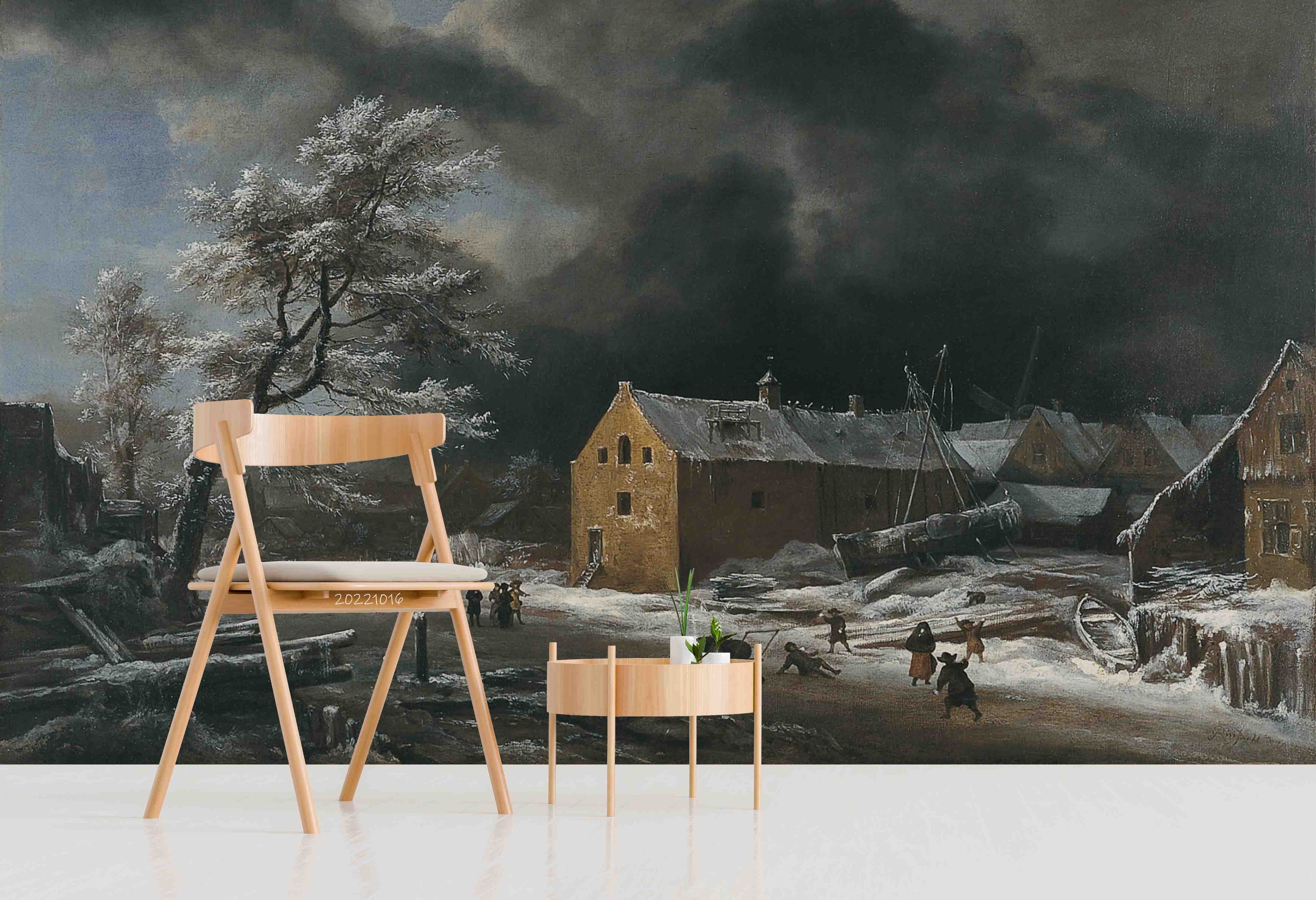 3D Oil Painting Winter House Trees Rural Scenery Wall Mural Wallpaper GD 3010- Jess Art Decoration